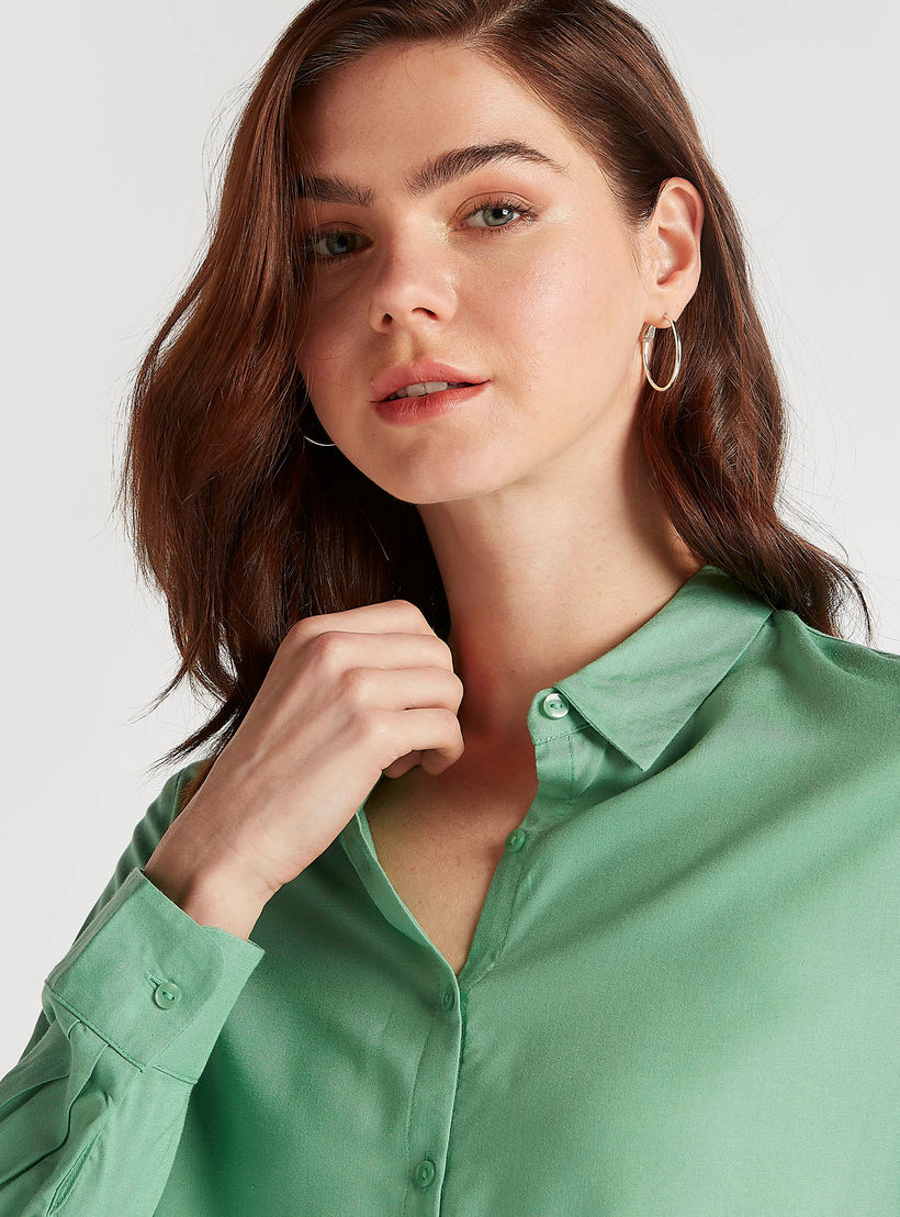 Solid Button Up Shirt with Long Sleeves-women-clothing-shirtsandblouses-shirts-image-3