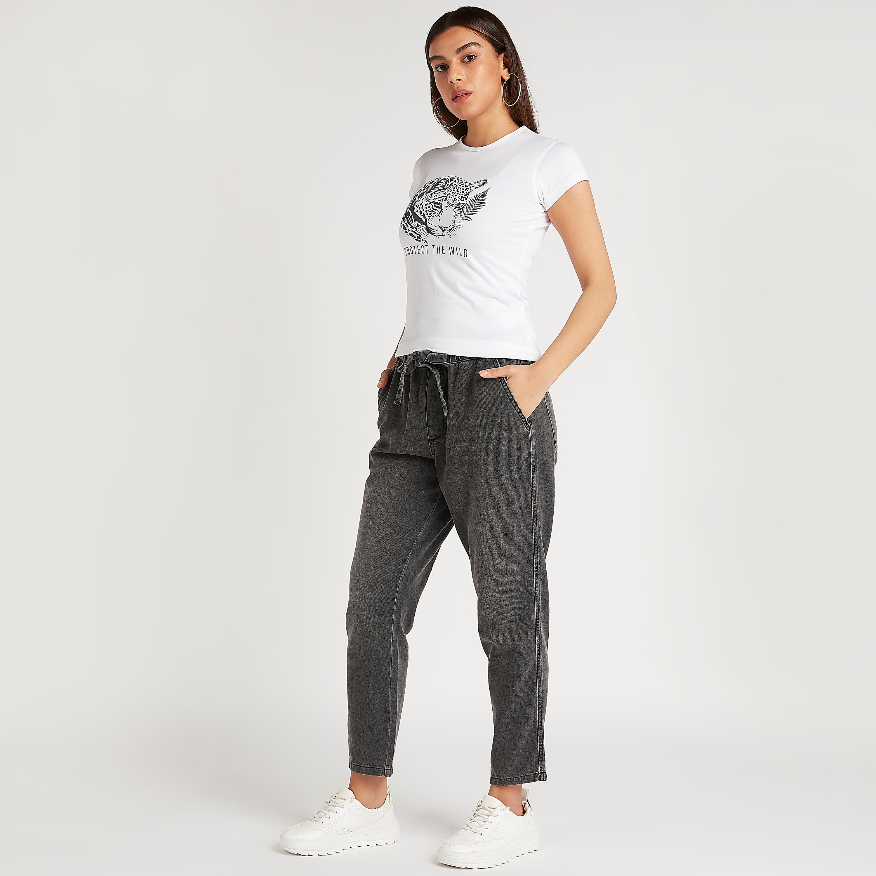 Printed Crew Neck T-shirt with Cap Sleeves-women-clothing-tshirts-image-2