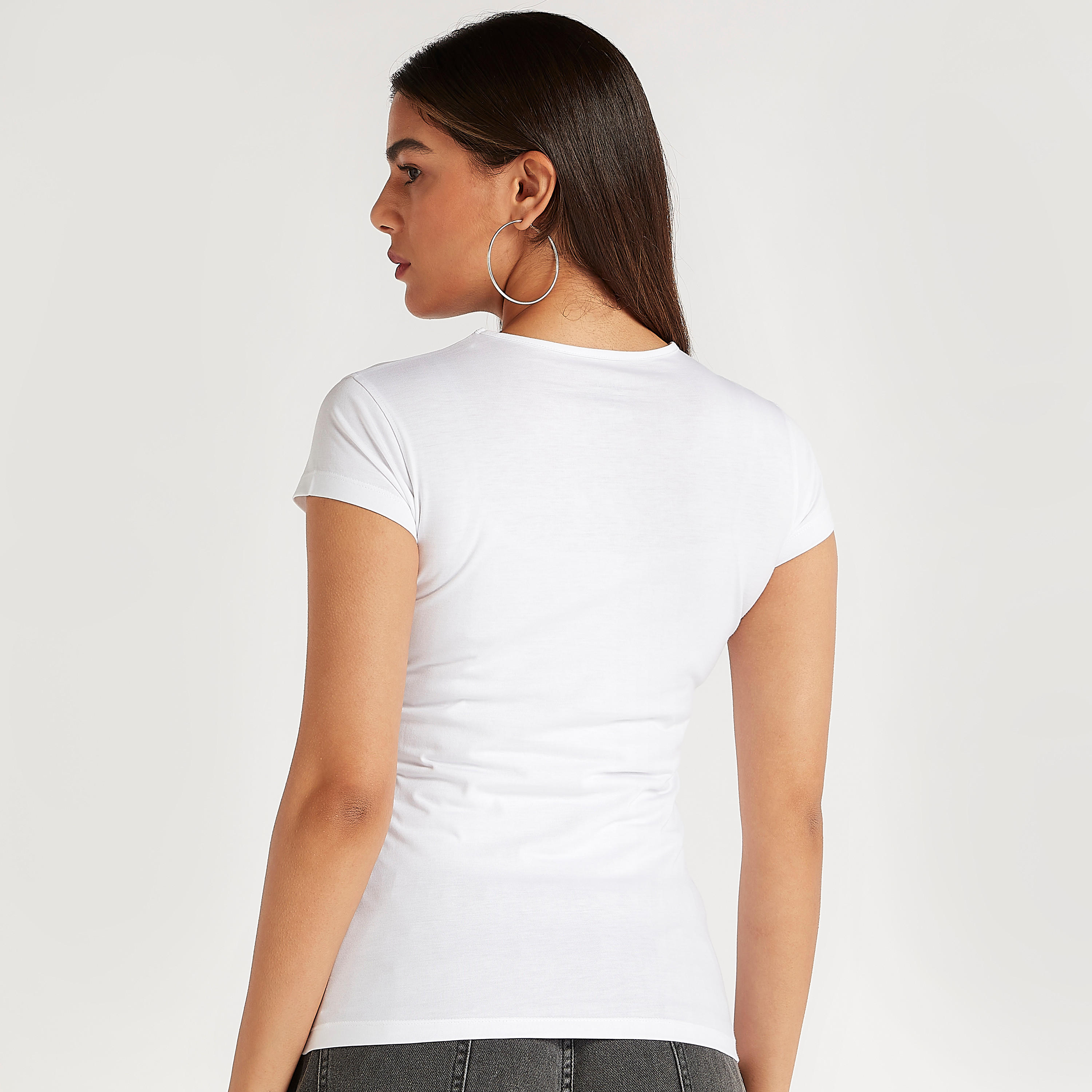 Printed Crew Neck T-shirt with Cap Sleeves-women-clothing-tshirts-image-4