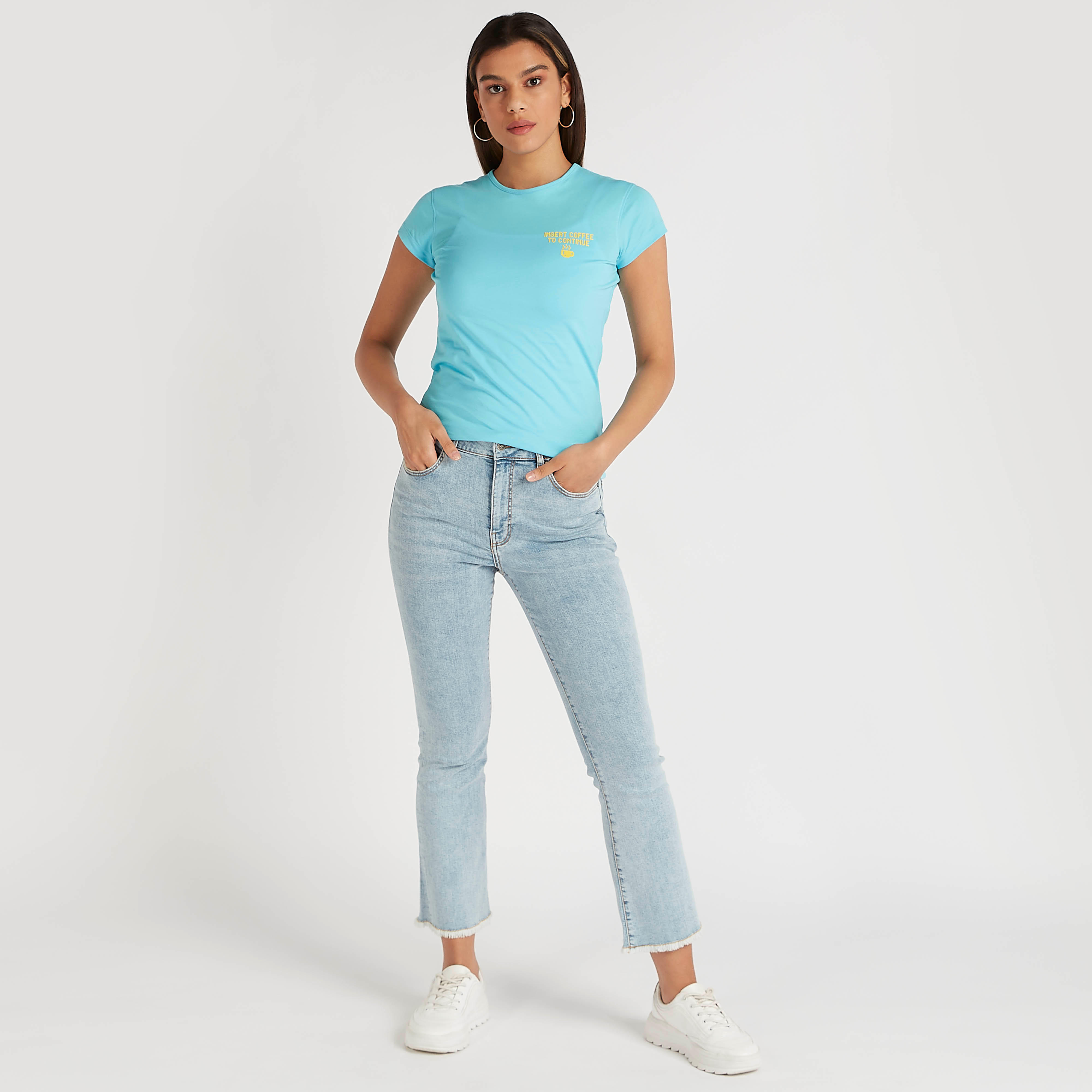 Printed T-shirt with Cap Sleeves and Crew Neck-women-clothing-tshirts-image-2