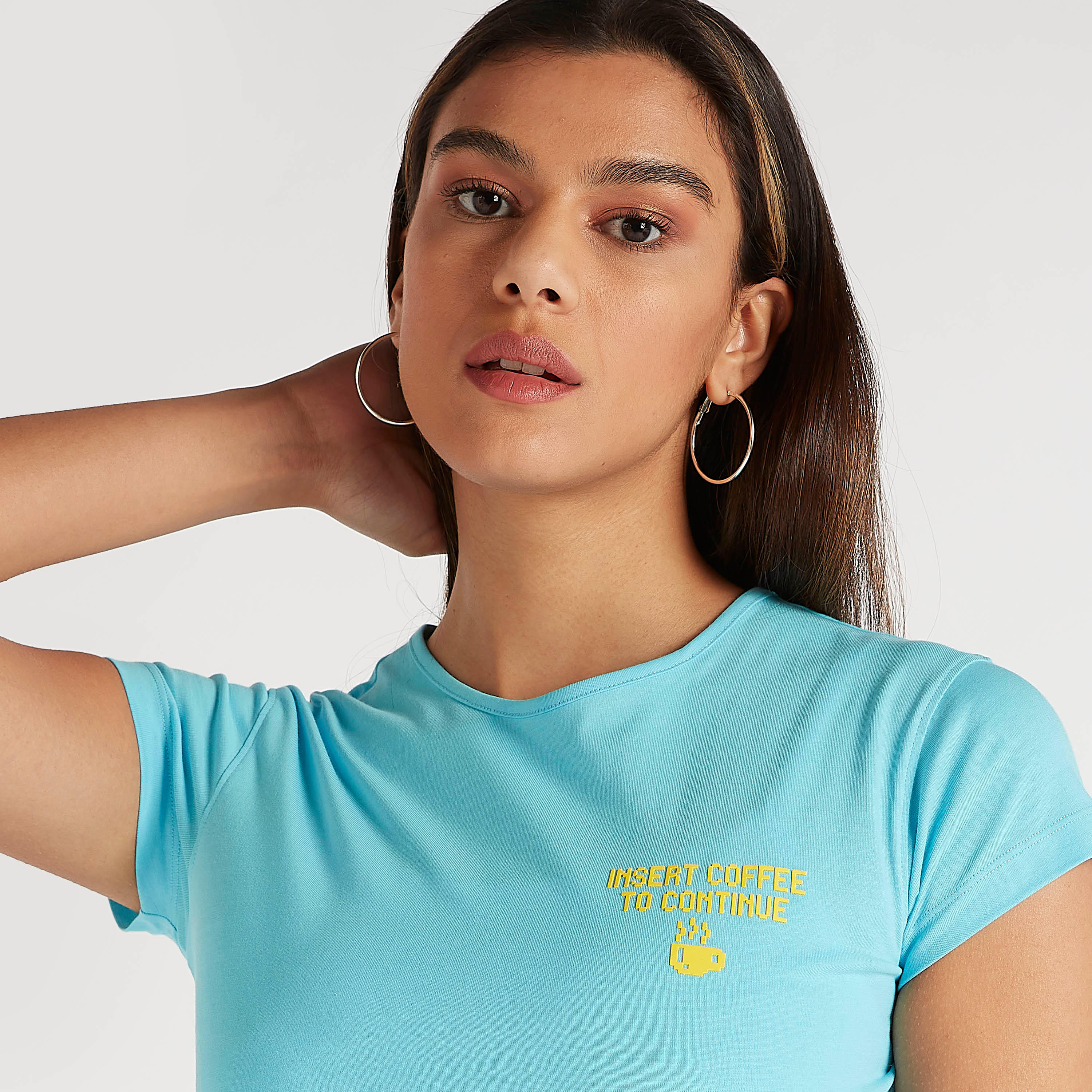 Printed T-shirt with Cap Sleeves and Crew Neck-women-clothing-tshirts-image-3