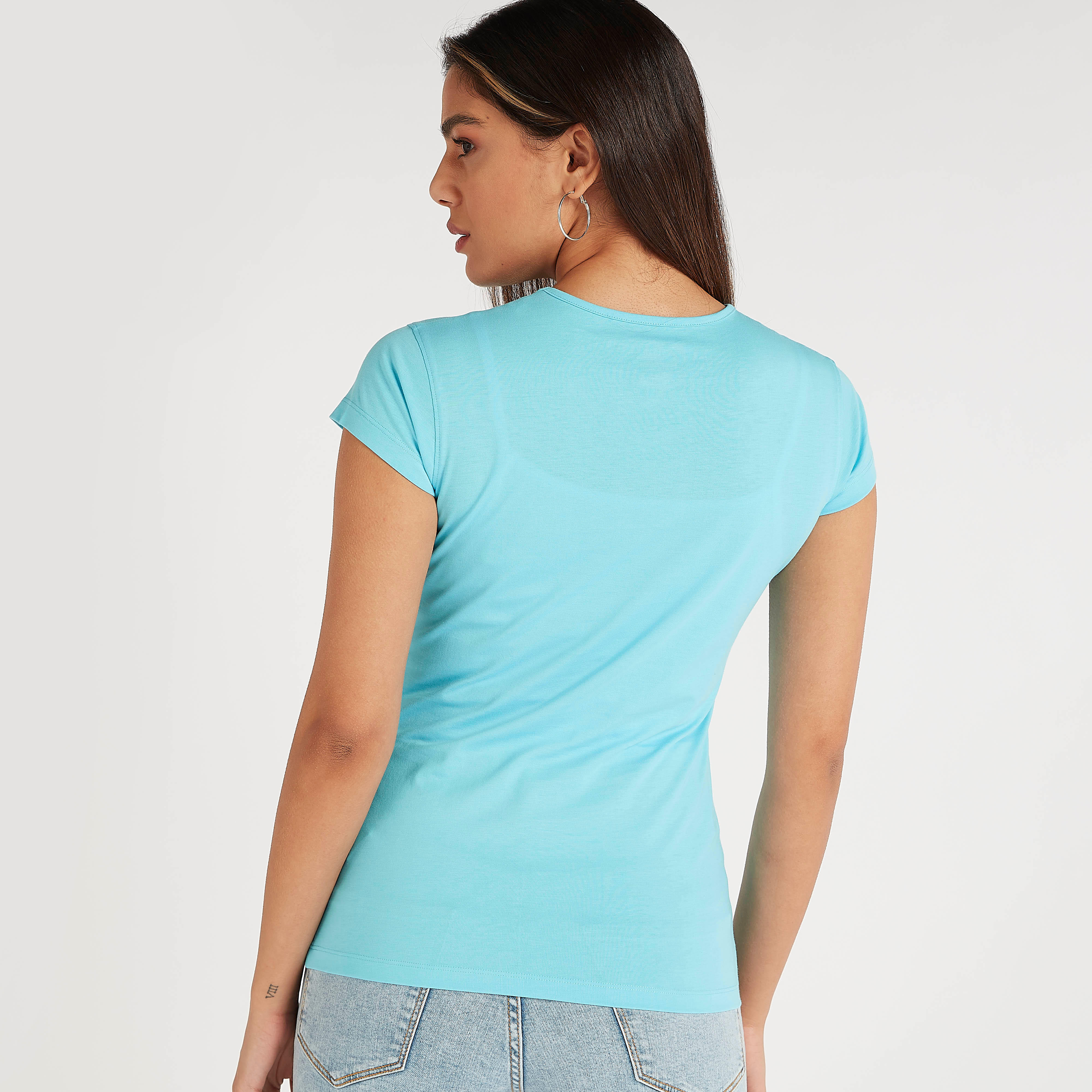 Printed T-shirt with Cap Sleeves and Crew Neck-women-clothing-tshirts-image-4
