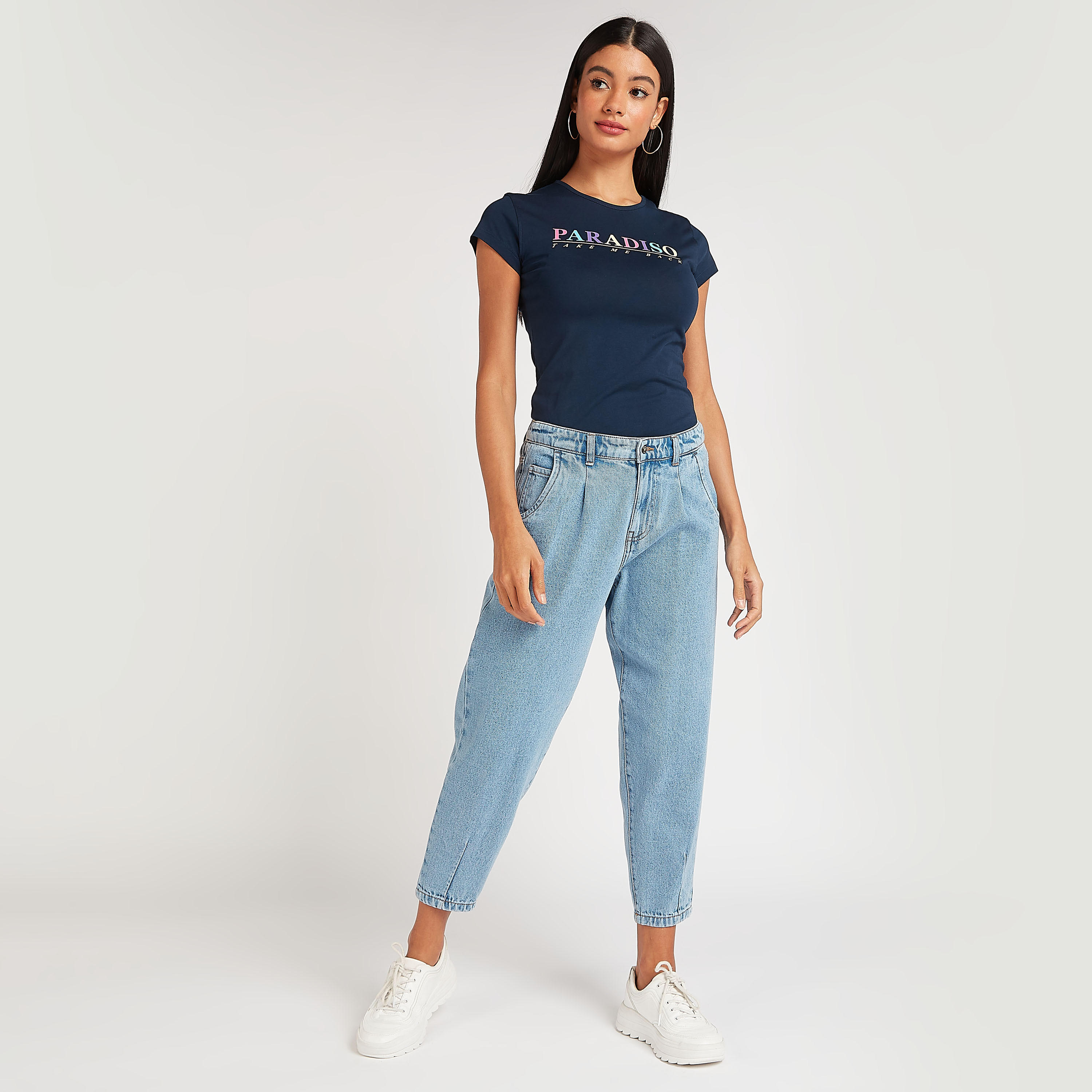 تيشيرت بياقة ضيّقة وأكمام كاب وطَبعات-women-clothing-tshirts-image-3