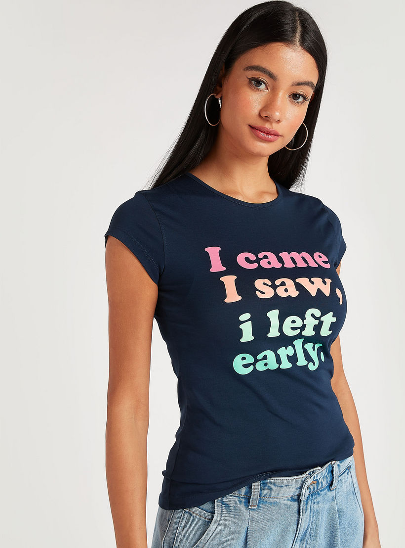 Printed Round Neck T-shirt with Short Sleeves-women-clothing-tshirts-image-1