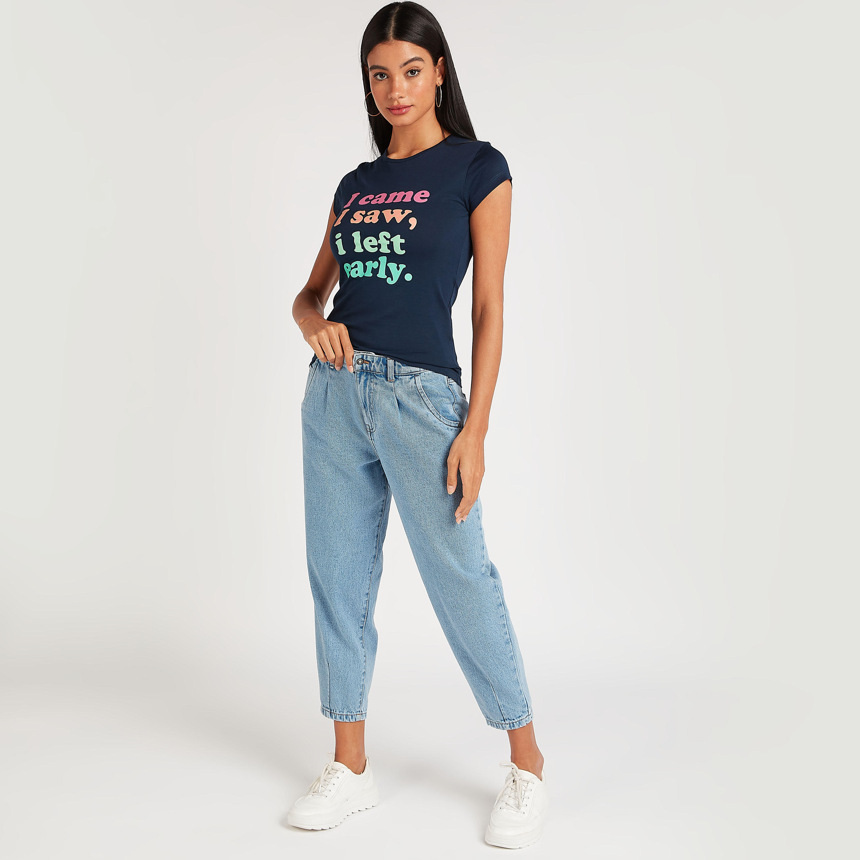 Printed Round Neck T-shirt with Short Sleeves-women-clothing-tshirts-image-2