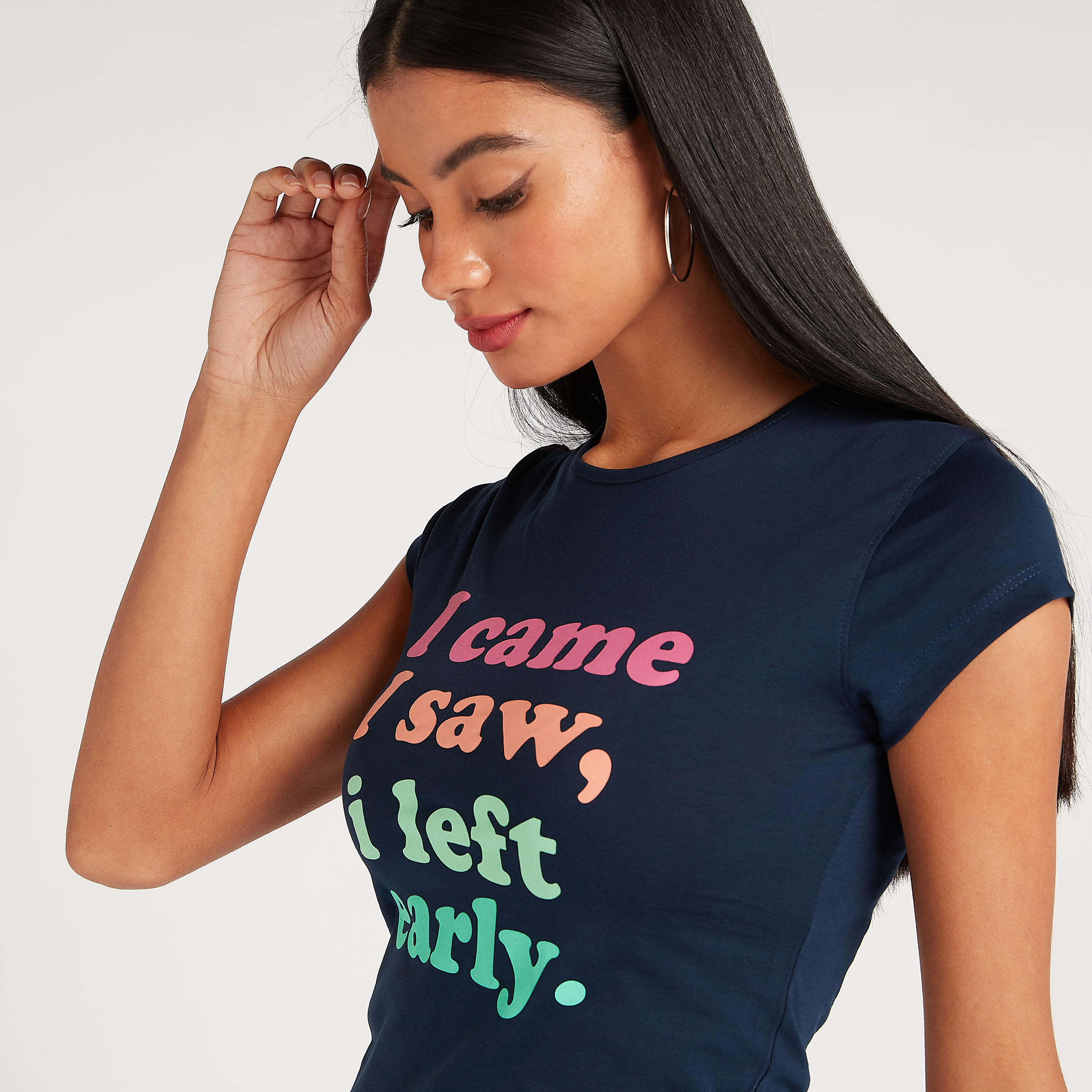 Printed Round Neck T-shirt with Short Sleeves-women-clothing-tshirts-image-3