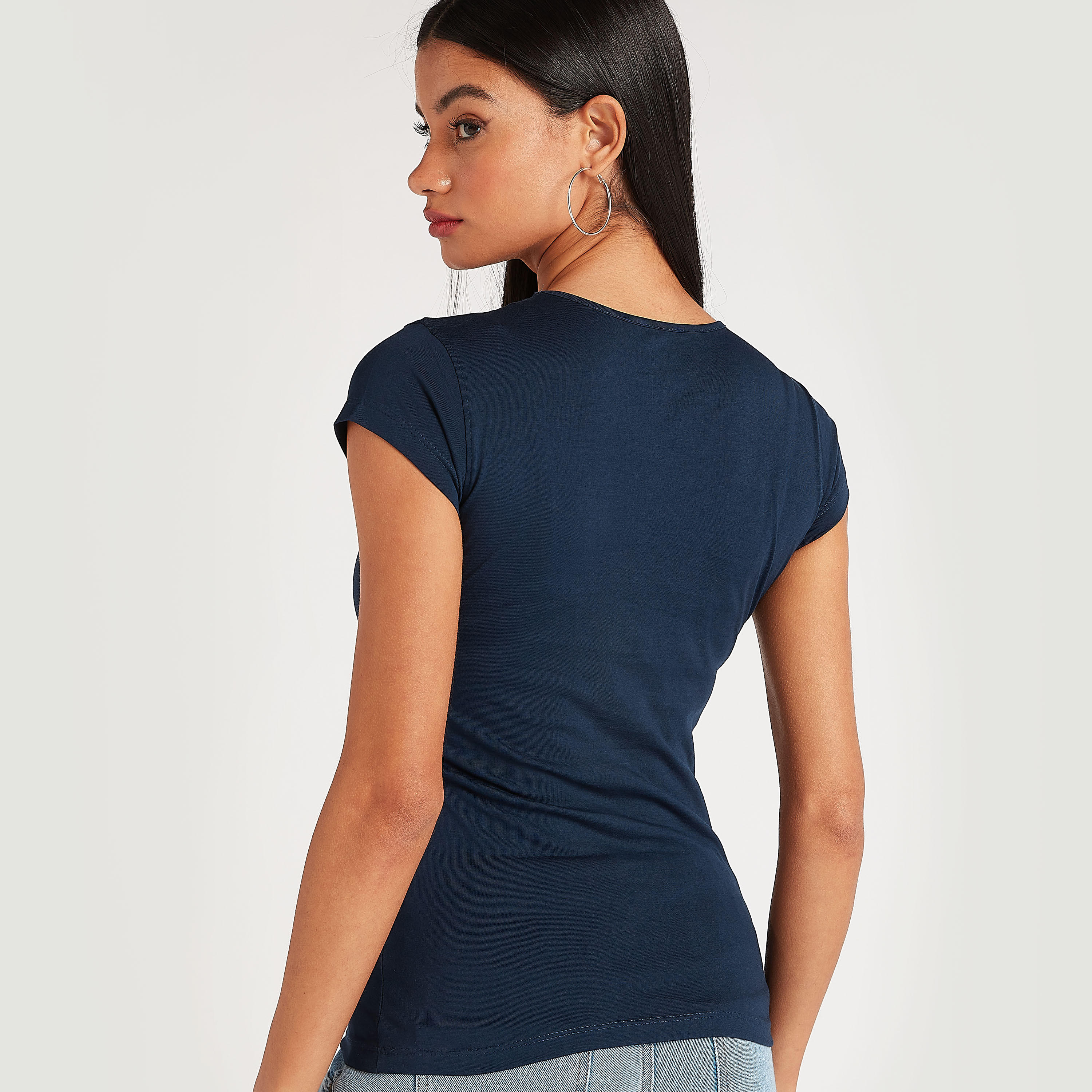 Printed Round Neck T-shirt with Short Sleeves-women-clothing-tshirts-image-4