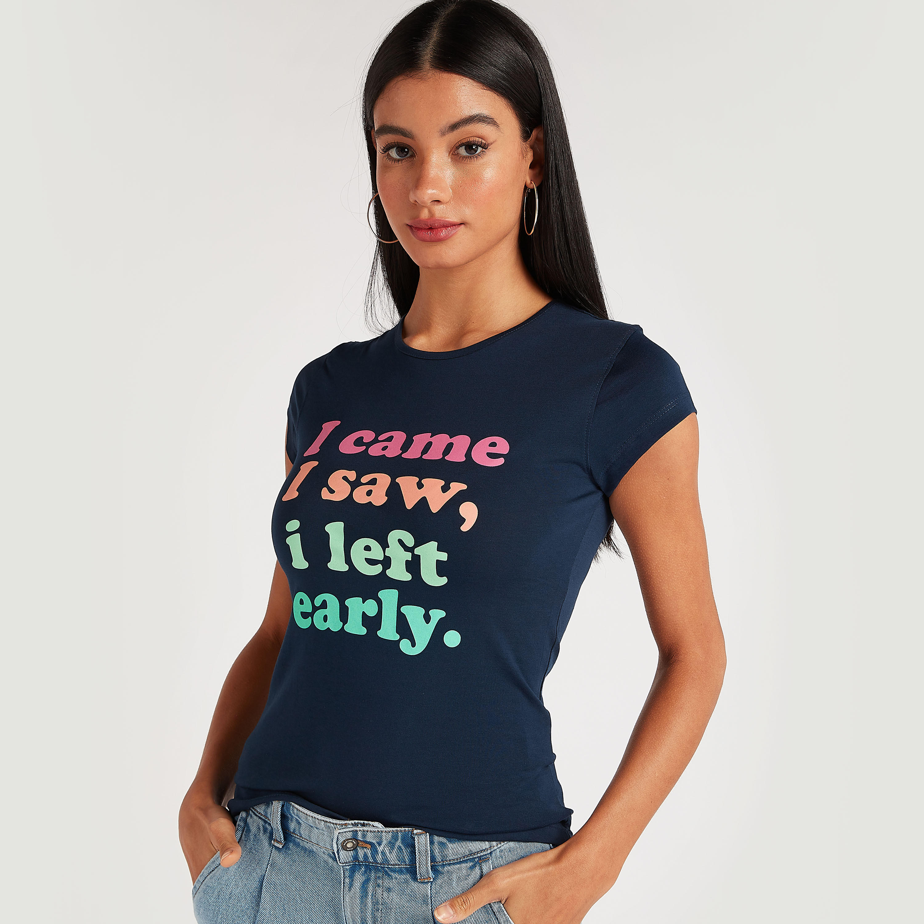 Printed Round Neck T-shirt with Short Sleeves-women-clothing-tshirts-image-5