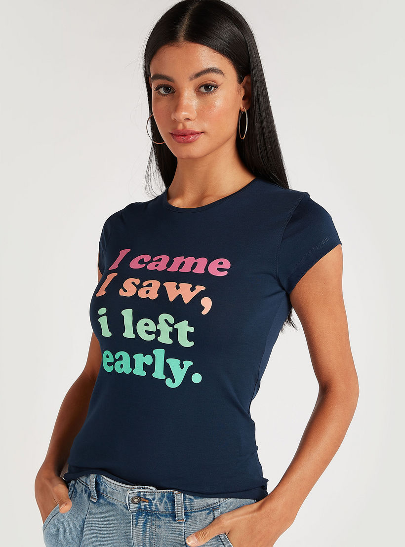 Printed Round Neck T-shirt with Short Sleeves-women-clothing-tshirts-image-5