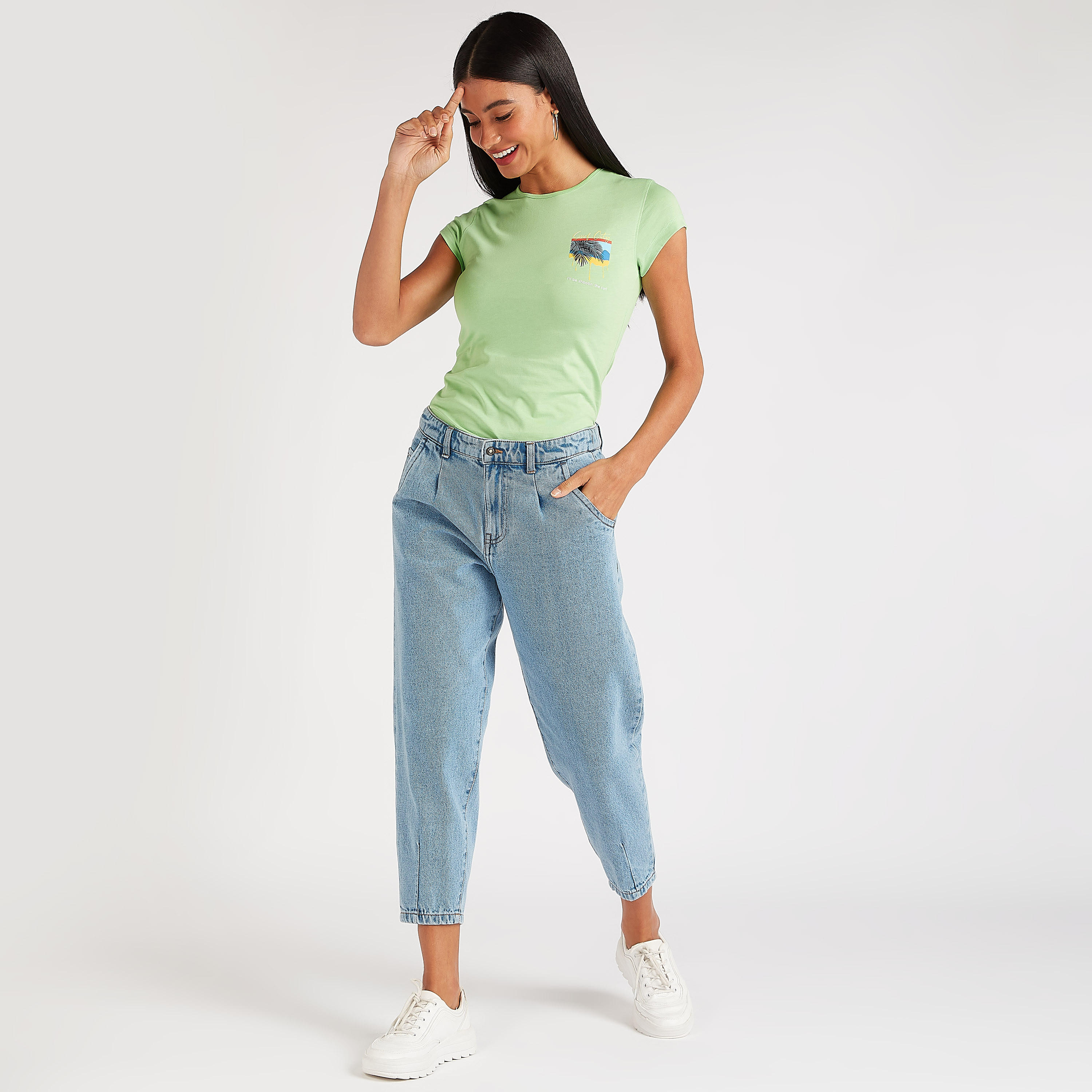 تيشيرت بياقة ضيّقة وأكمام كاب وطَبعات-women-clothing-tshirts-image-2