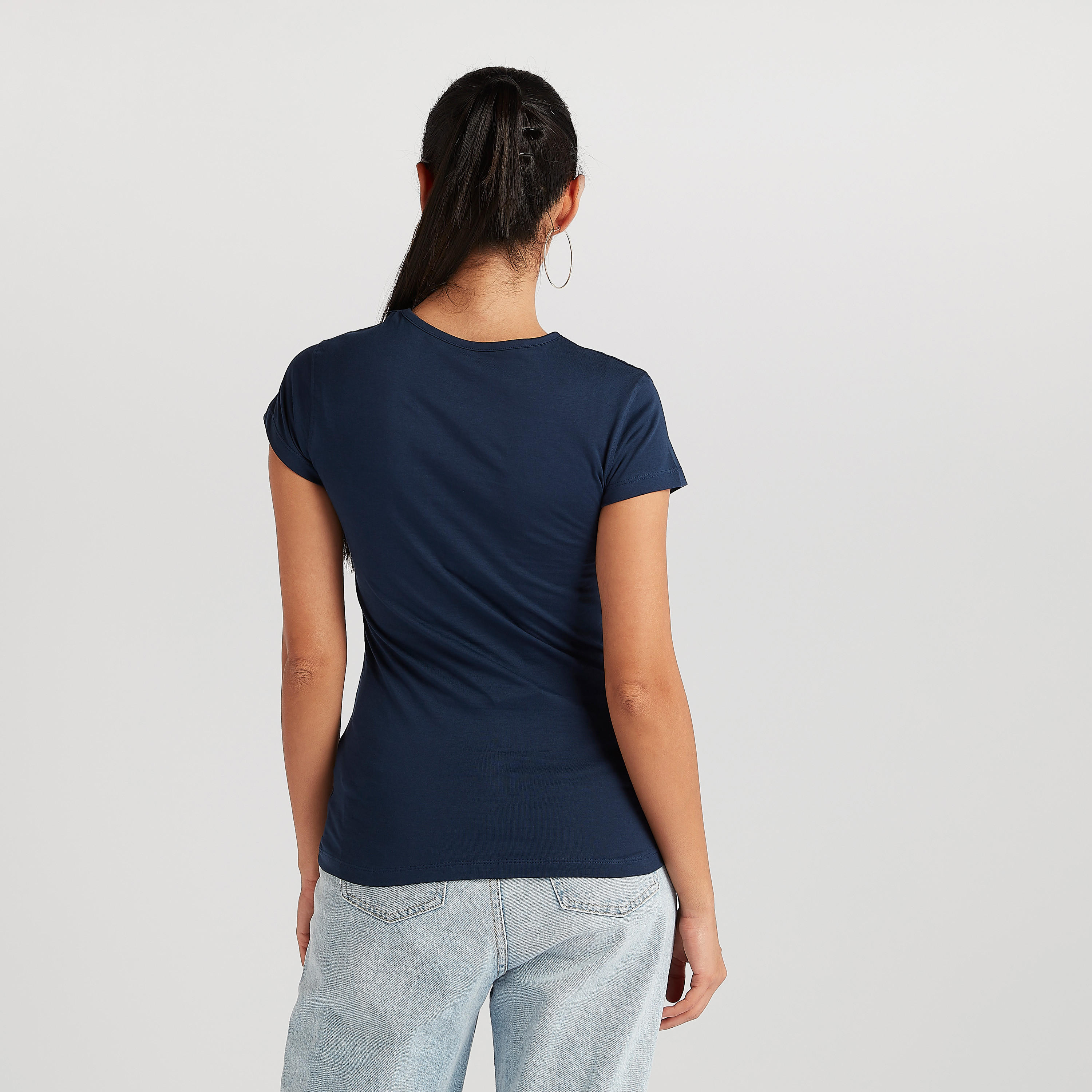 Printed T-shirt with Cap Sleeves and Crew Neck-women-clothing-tshirts-image-4