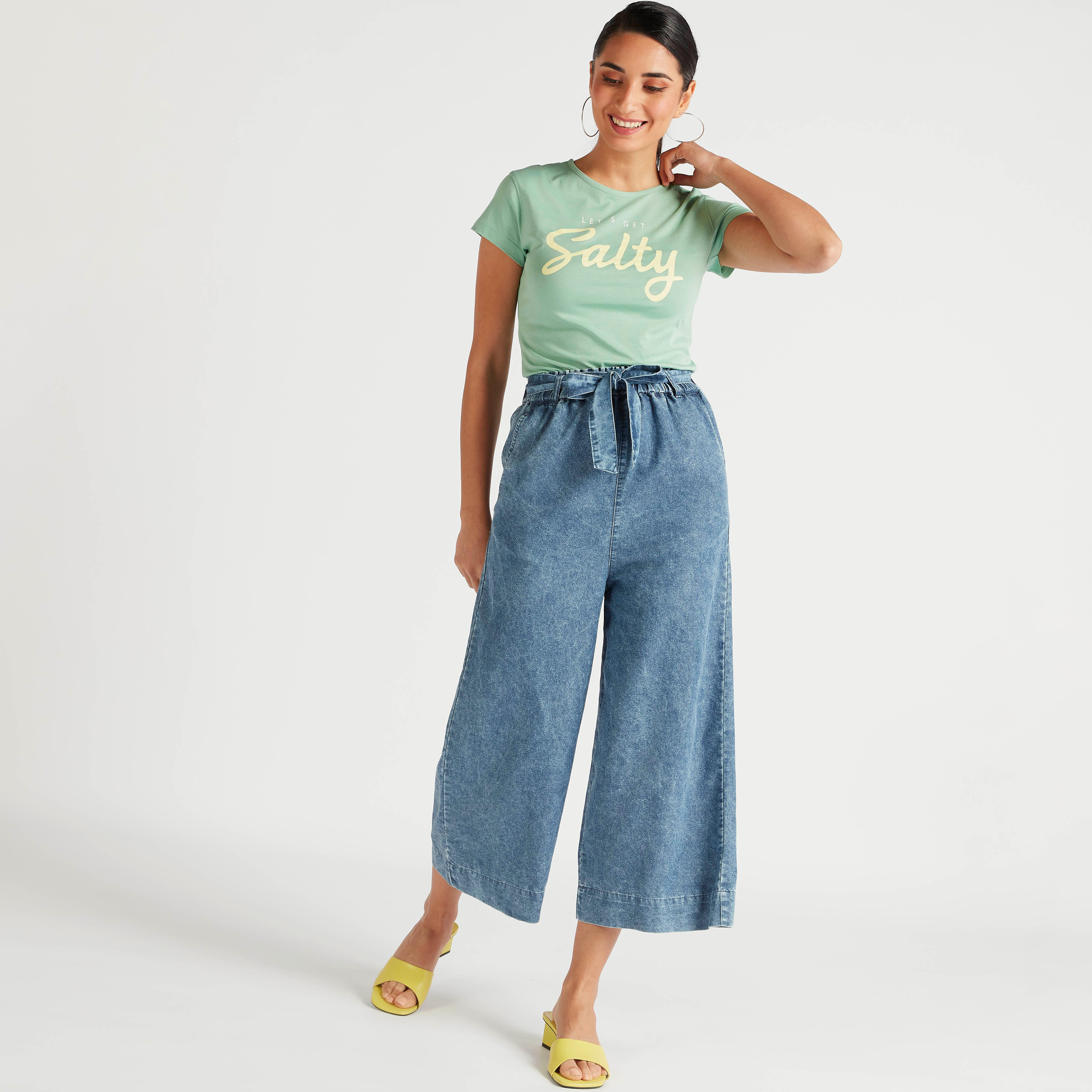 Printed Slim Fit Crew Neck T-shirt with Cap Sleeves-women-clothing-tshirts-image-2