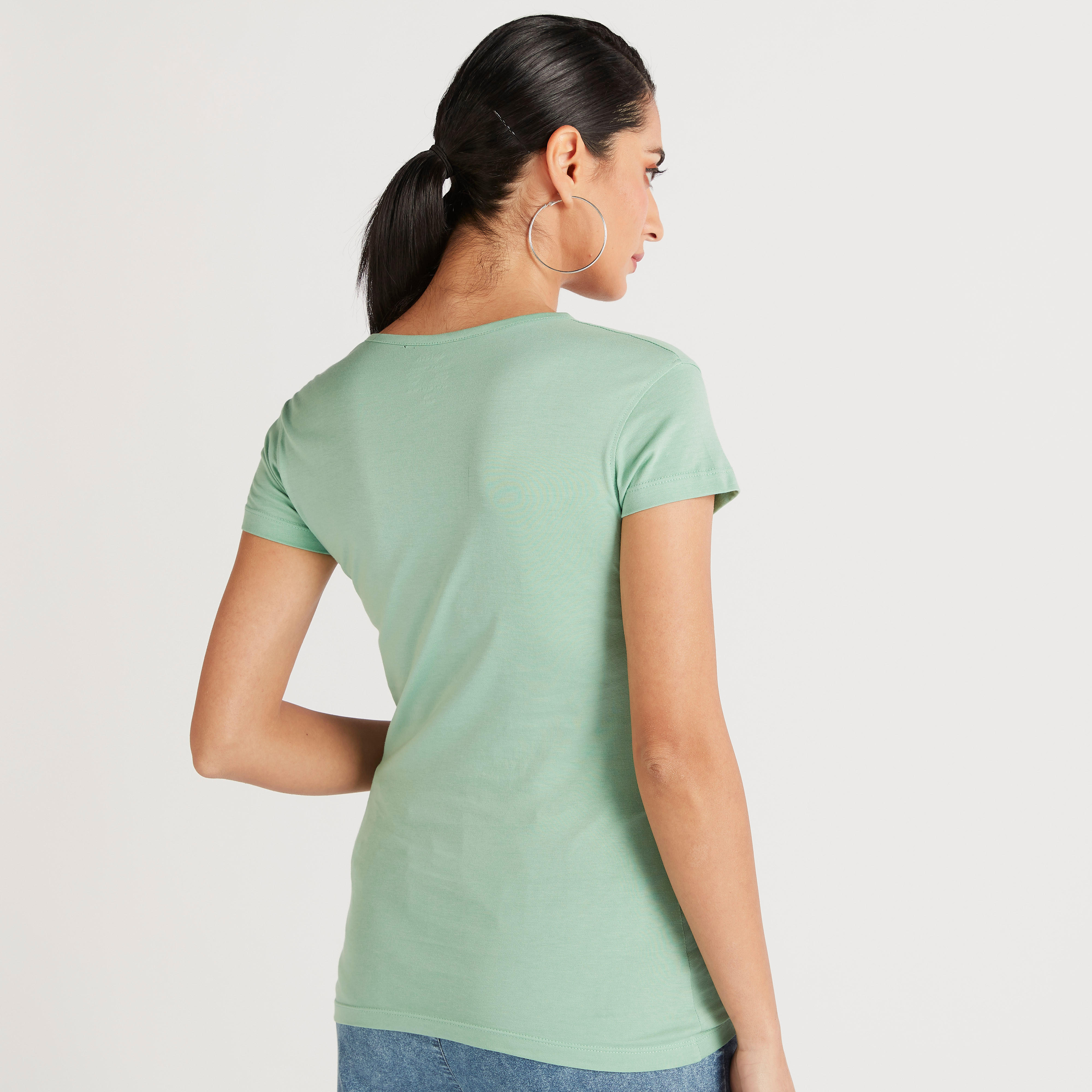 Printed Slim Fit Crew Neck T-shirt with Cap Sleeves-women-clothing-tshirts-image-4
