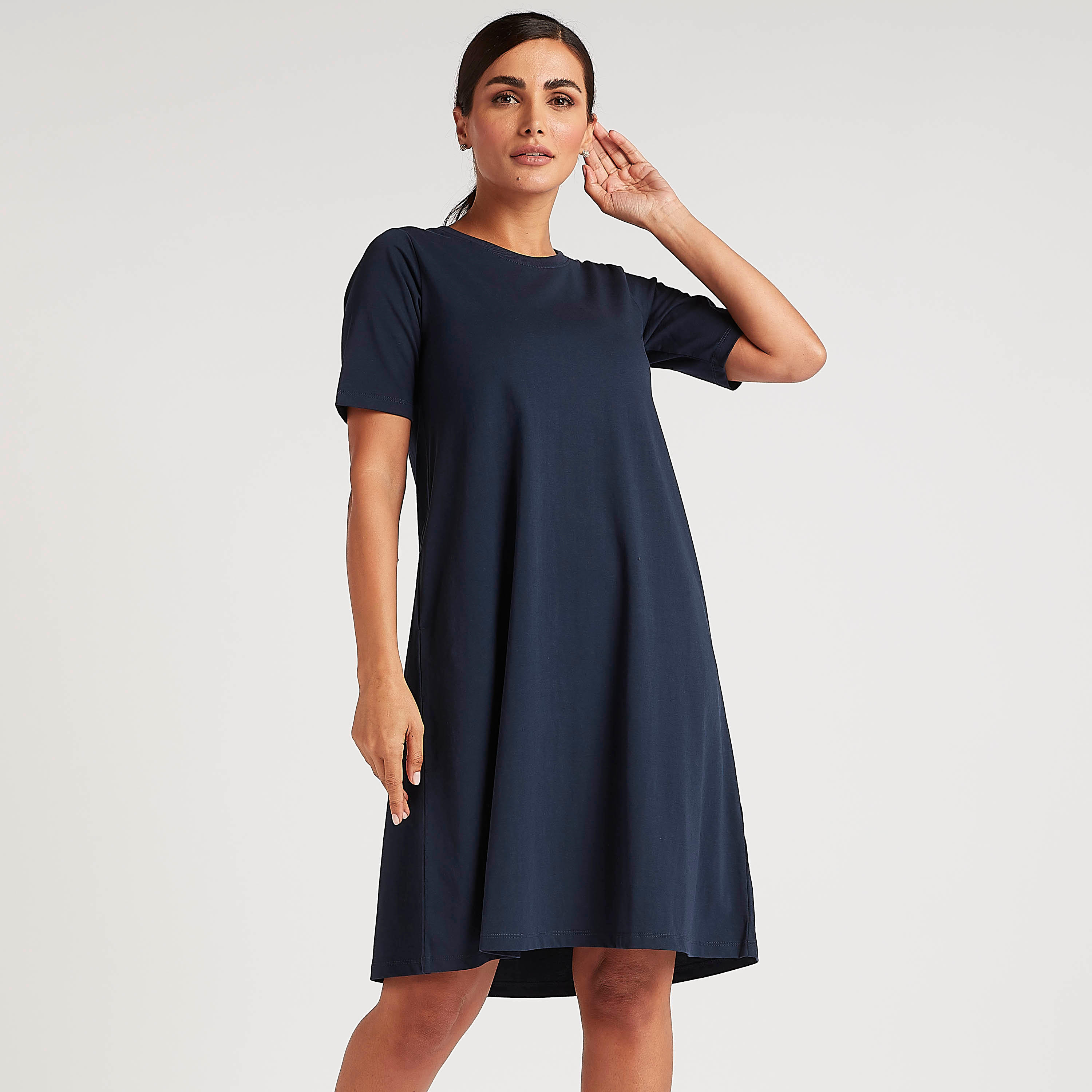 تونيك سادة بياقة V وجيوب وأكمام قصيرة-women-clothing-dresses-image-5