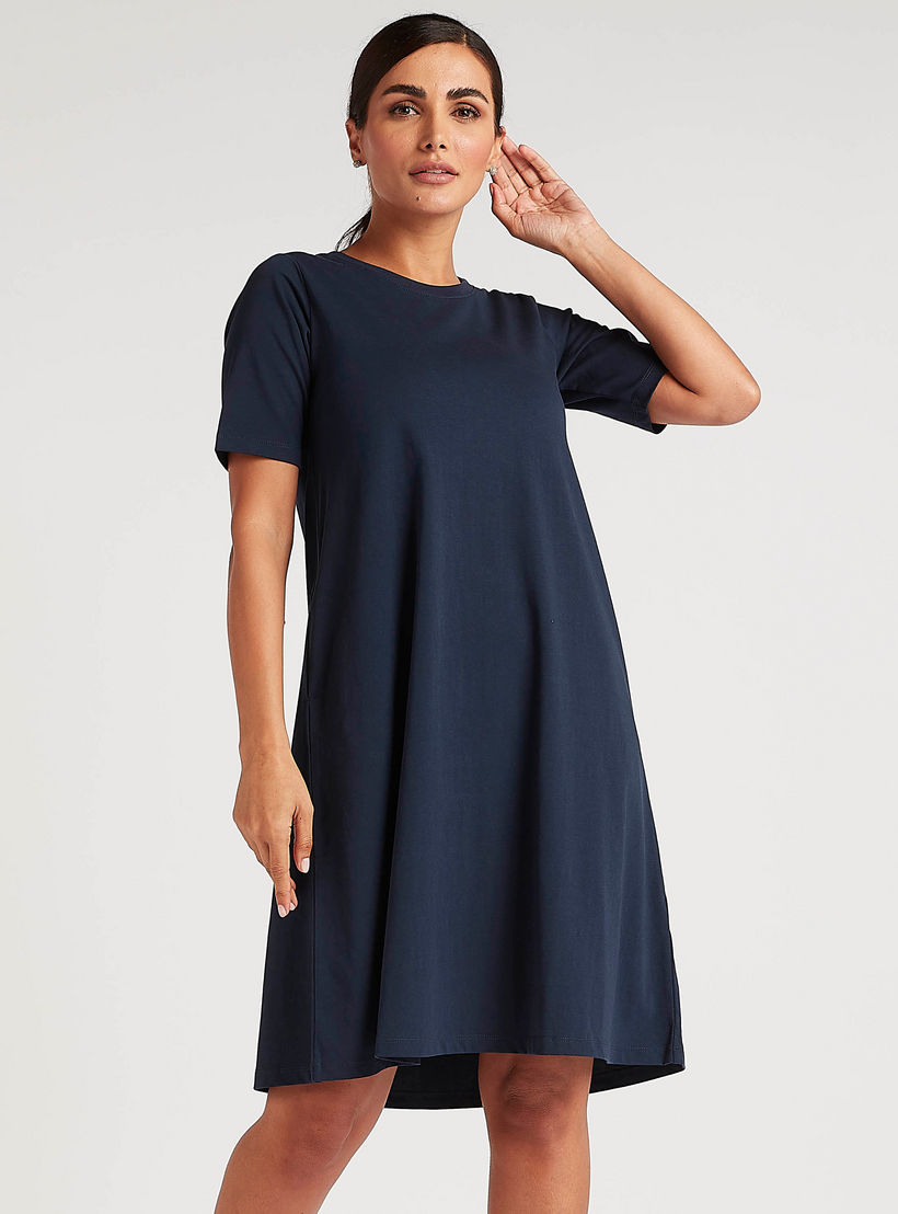 تونيك سادة بياقة V وجيوب وأكمام قصيرة-women-clothing-dresses-image-5