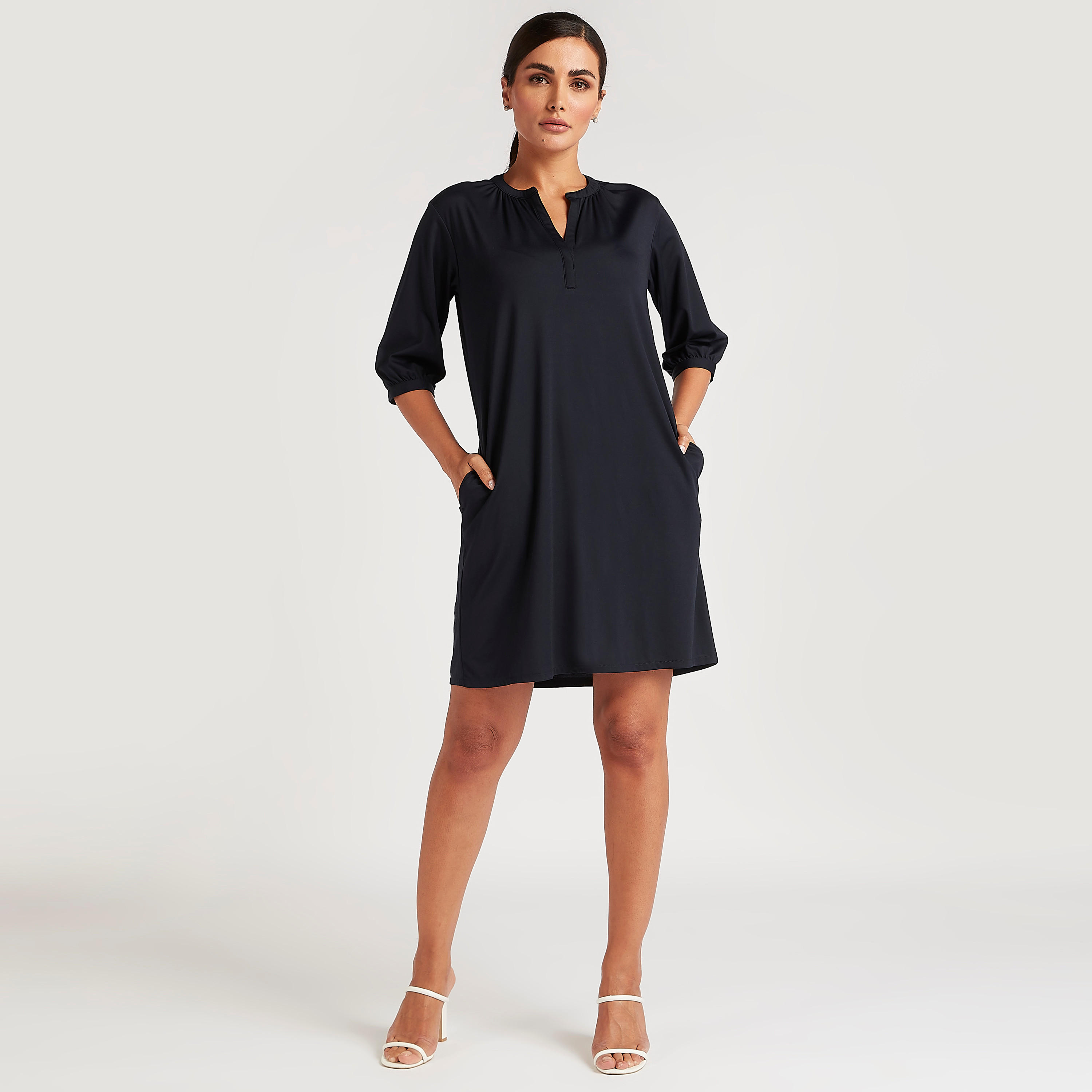 Solid Tunic Top with Pockets and V-neck-women-clothing-dresses-image-2