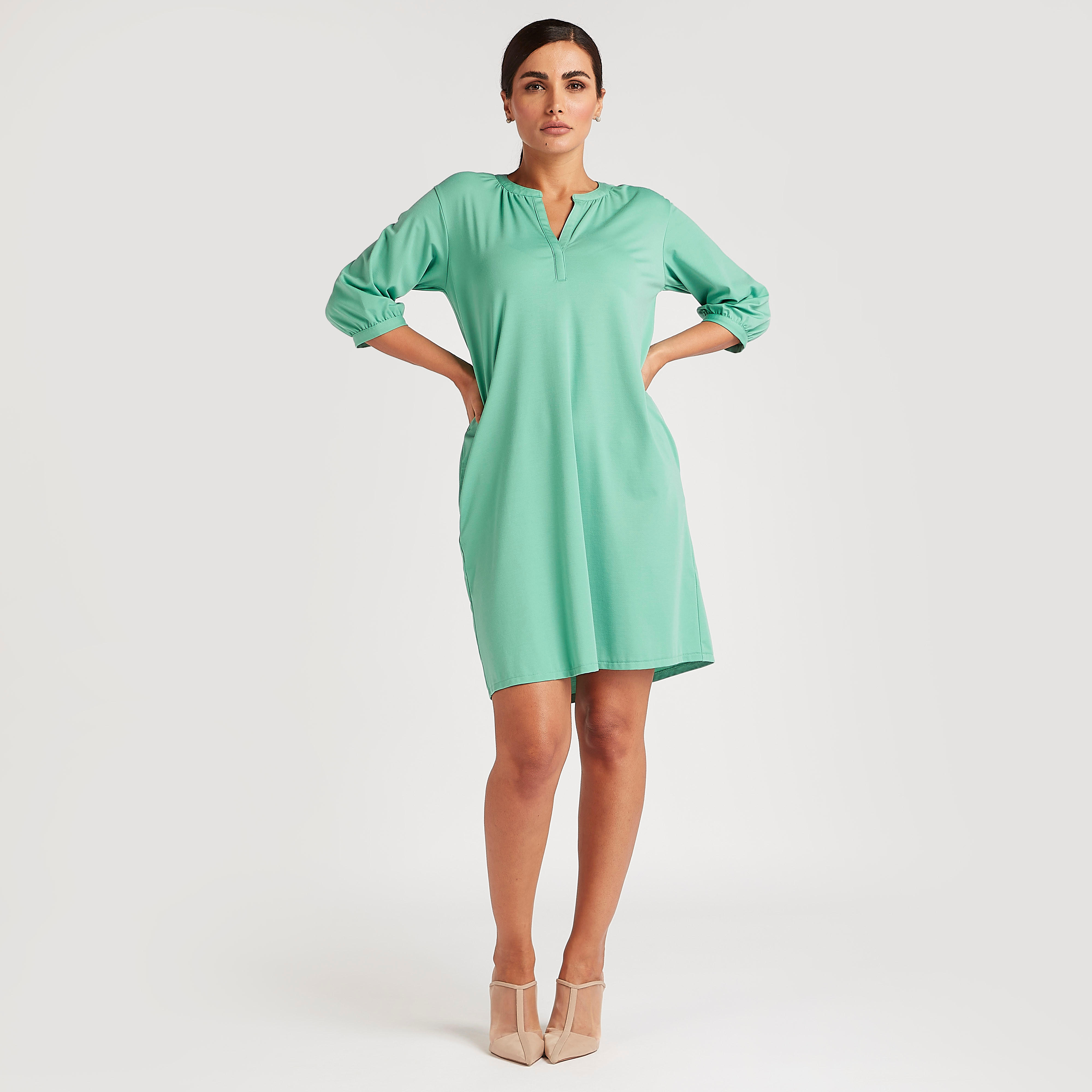 بلوزة تونيك سادة بجيوب وياقة v-women-clothing-dresses-image-13
