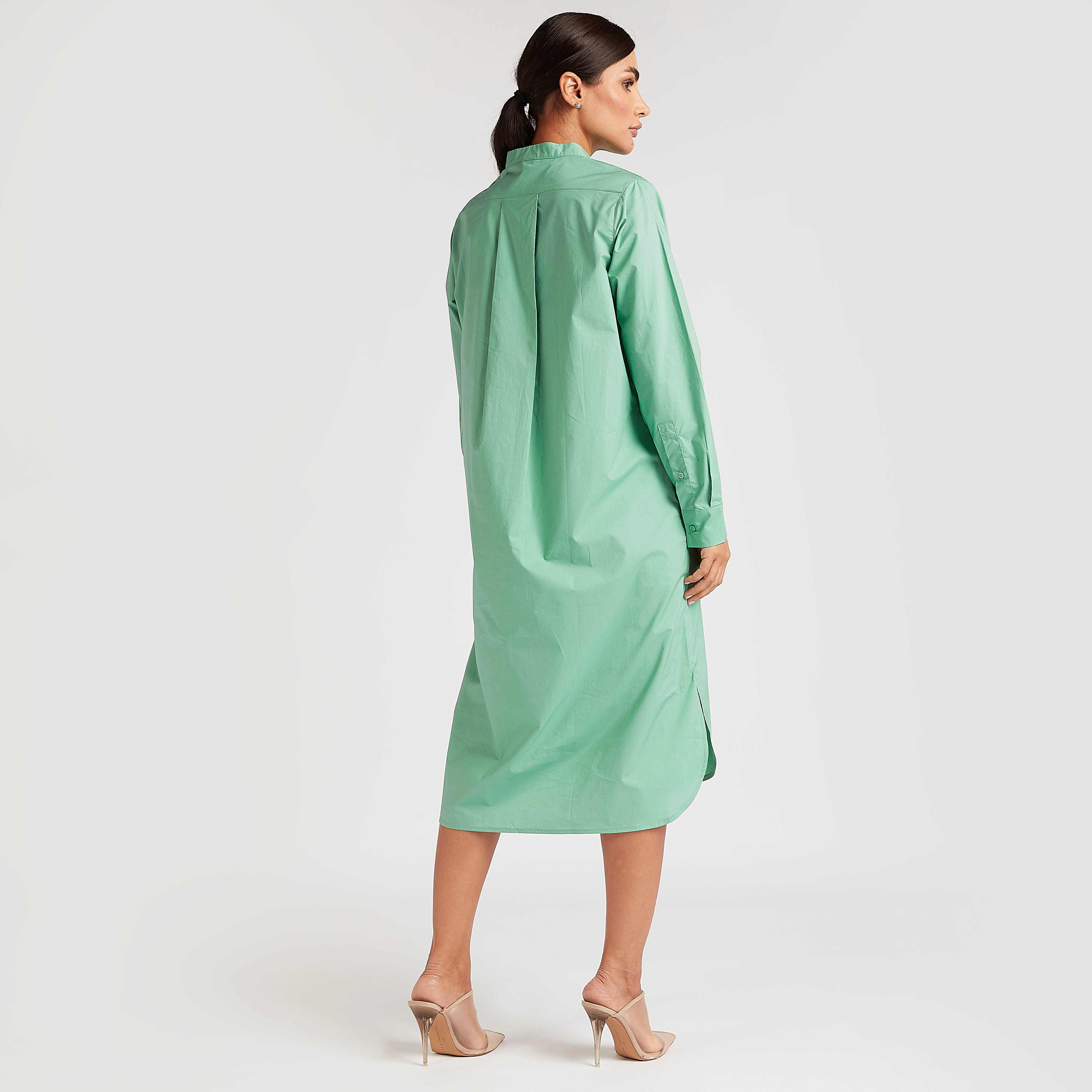 فستان قميص ميدي سادة بأكمام طويلة وجيوب-women-clothing-dresses-image-4