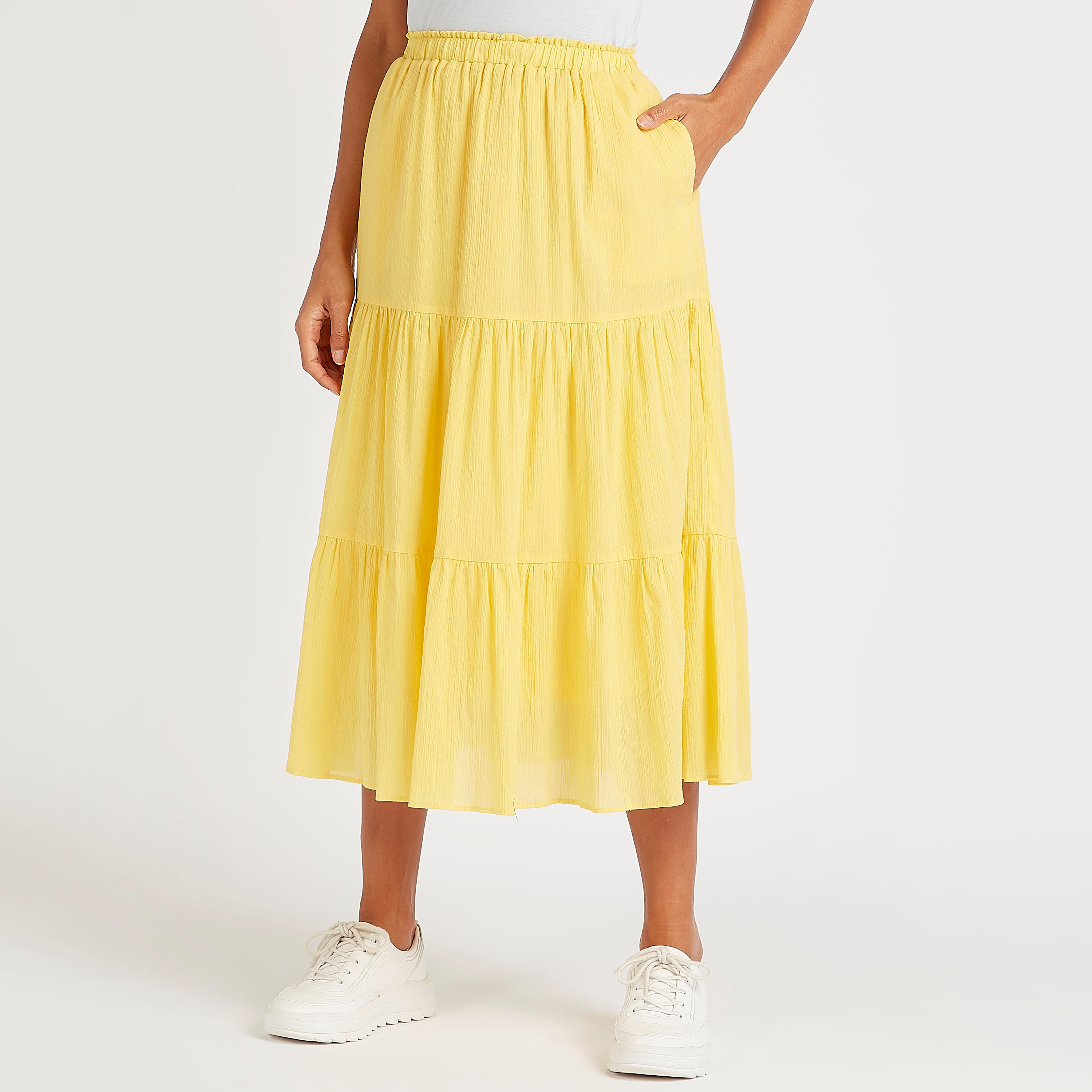 تنورة ميدي إيه لاين متعدّد الطبقات مع خصر مطّاطي-women-clothing-bottoms-skirts-image-1