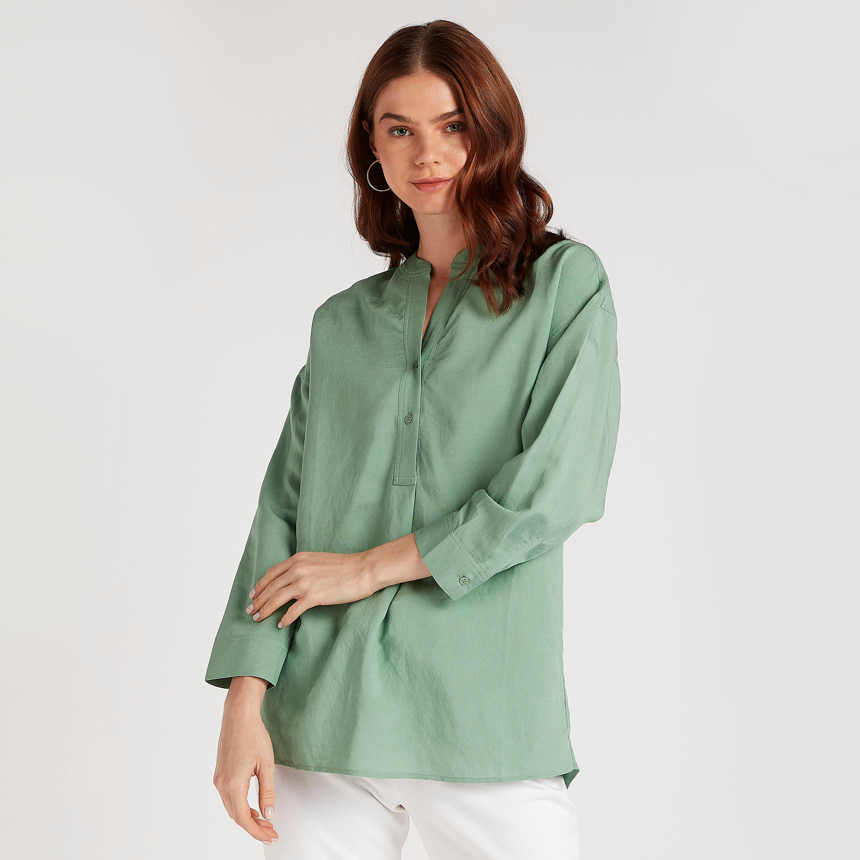 قميص سادة بياقة ماندارين وأكمام طويلة-women-clothing-shirtsandblouses-shirts-image-4