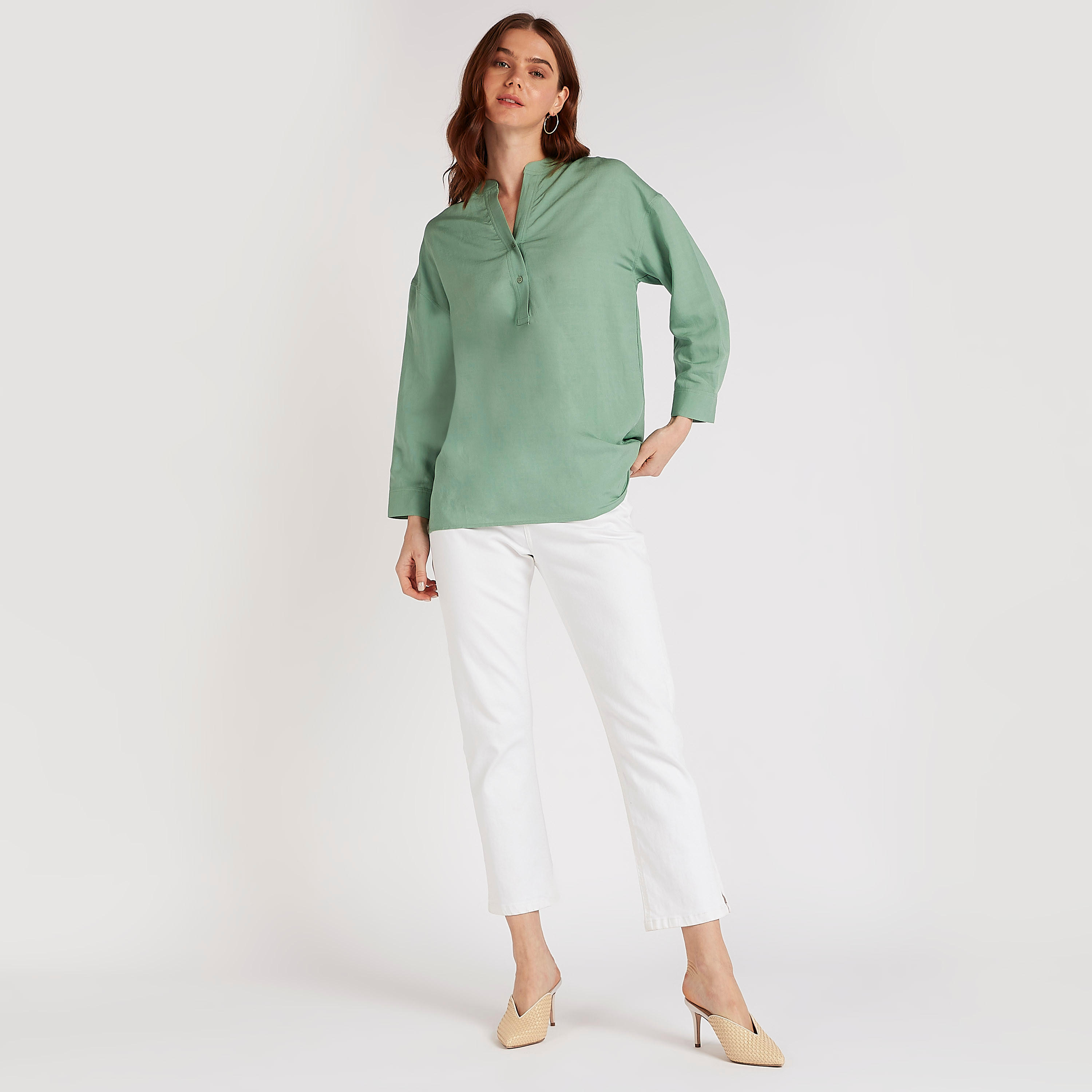 قميص سادة بياقة ماندارين وأكمام طويلة-women-clothing-shirtsandblouses-shirts-image-3