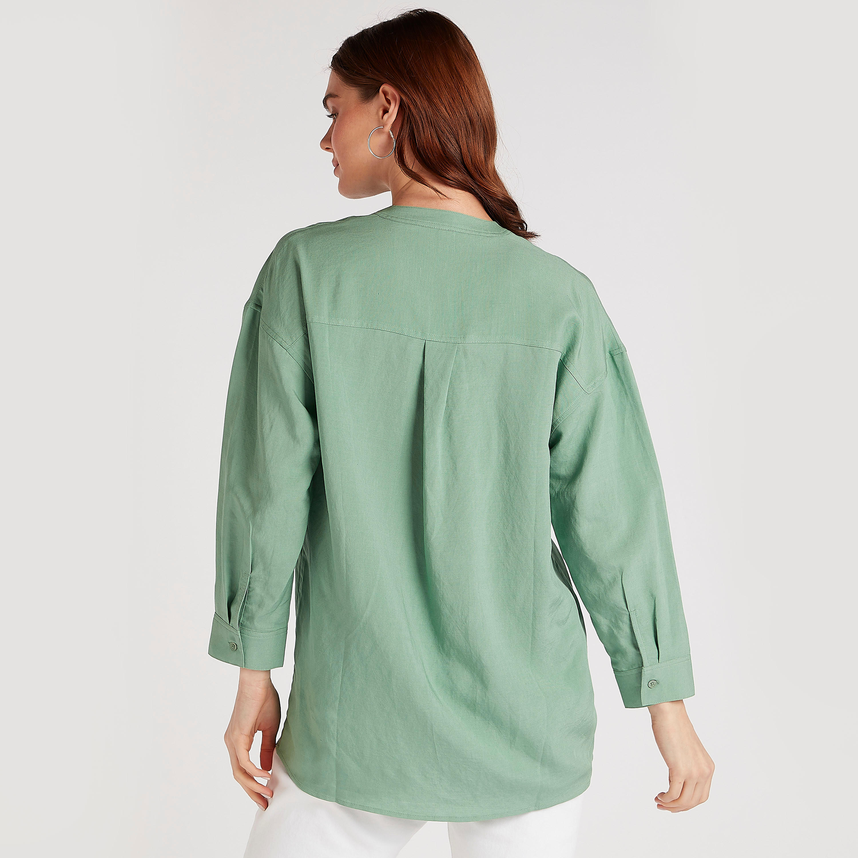 قميص سادة بياقة ماندارين وأكمام طويلة-women-clothing-shirtsandblouses-shirts-image-1