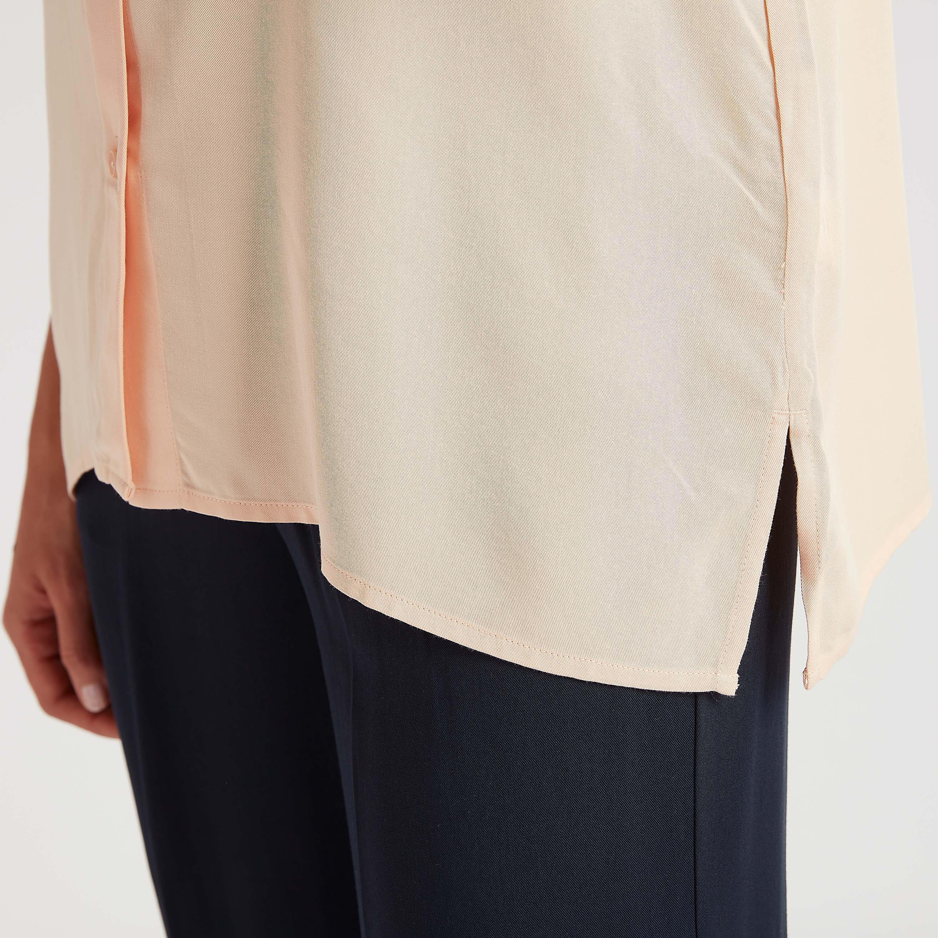 قميص سادة بياقة ماندارين وأكمام قصيرة-women-clothing-shirtsandblouses-shirts-image-3