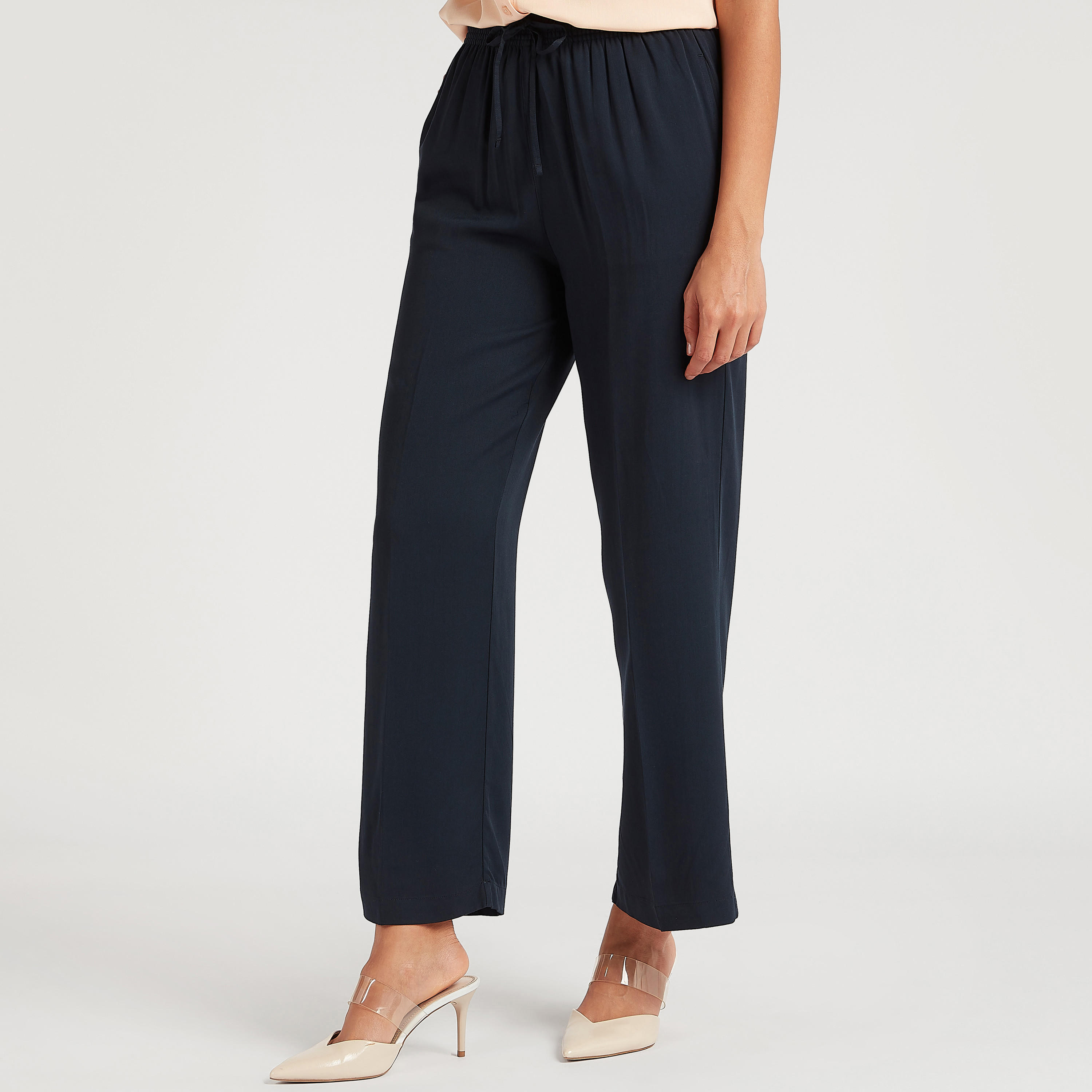 Solid Trousers with Drawstring Closure-women-clothing-bottoms-trousers-image-1