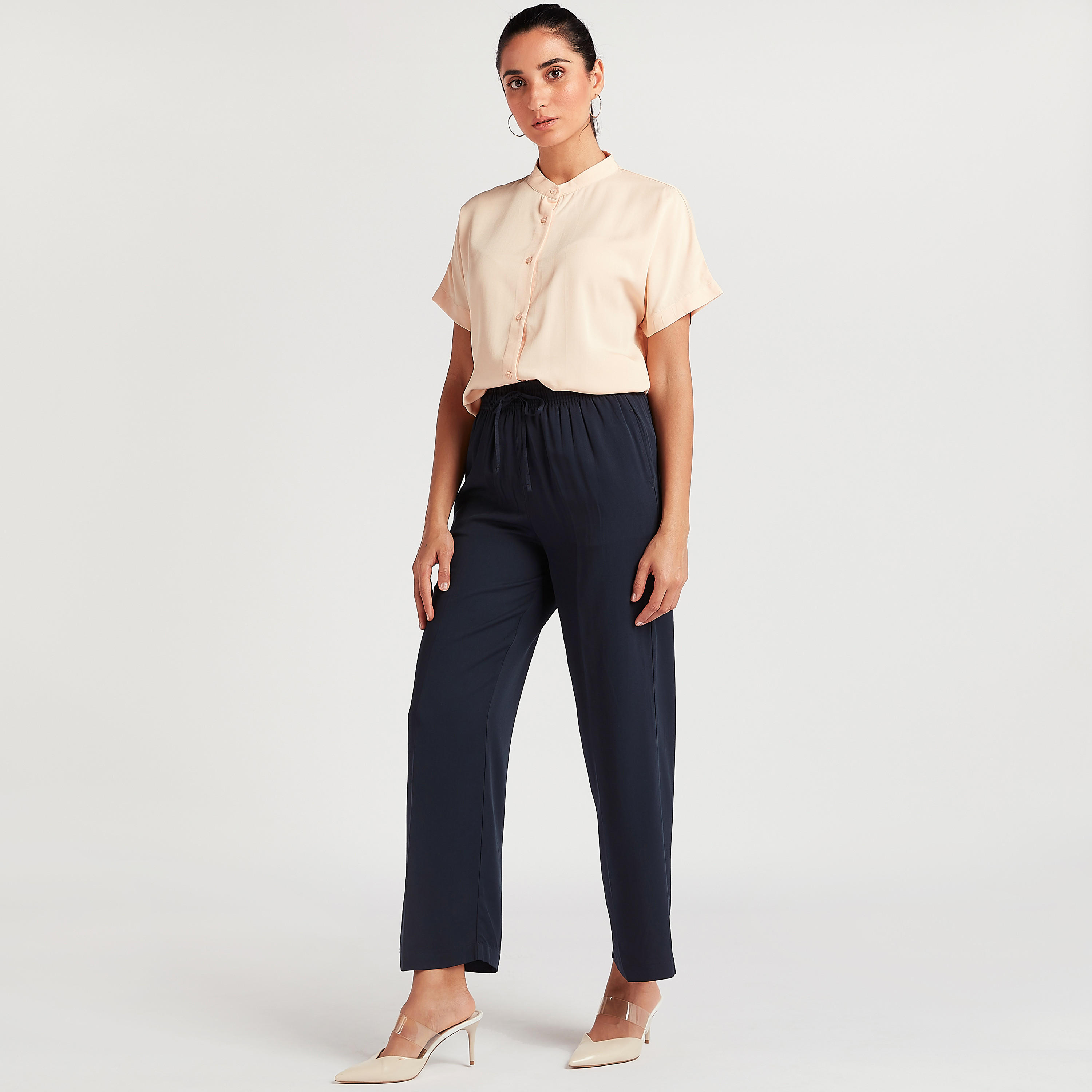 Solid Trousers with Drawstring Closure-women-clothing-bottoms-trousers-image-2