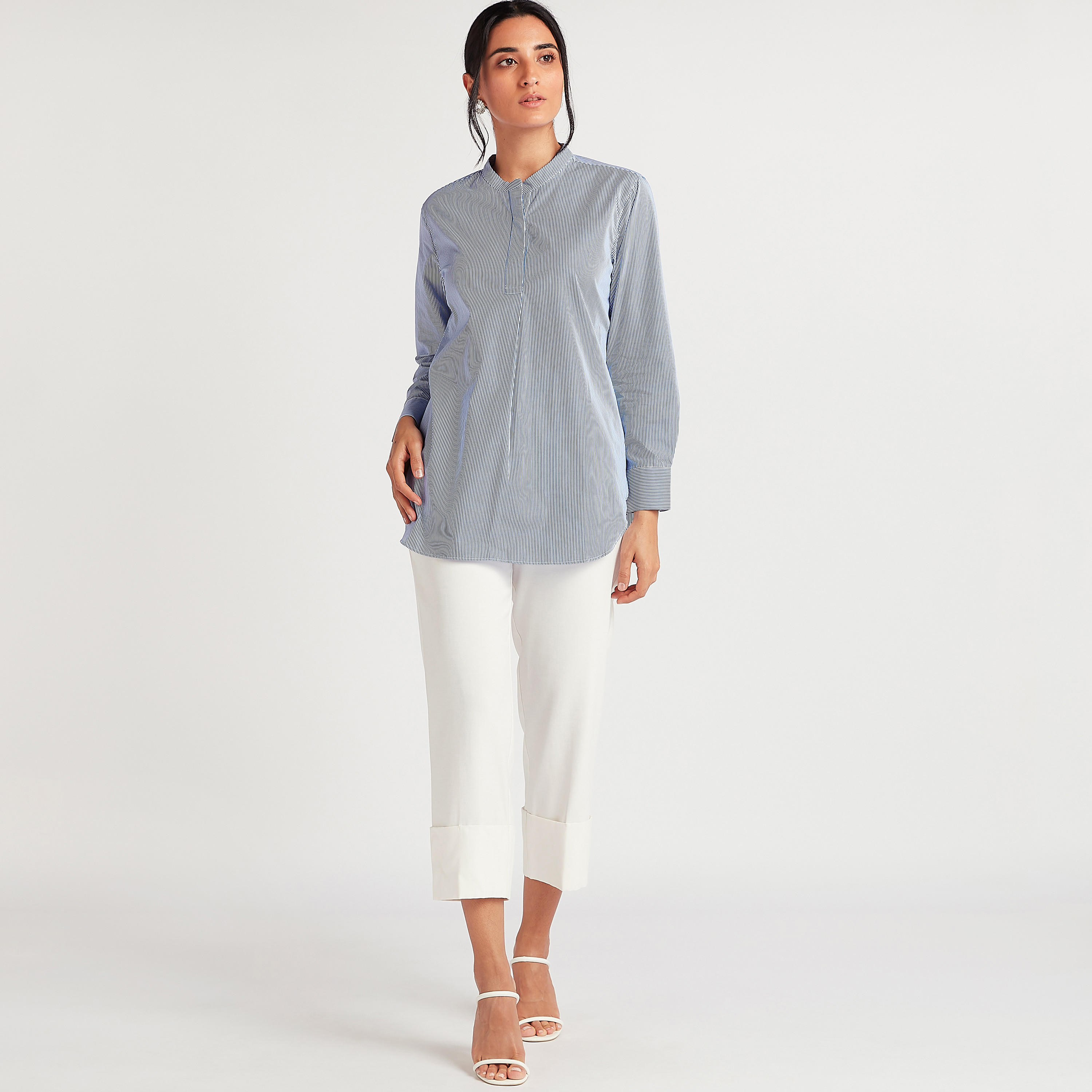 بلوزة طويلة مخطّطة وياقة ماندارين-women-clothing-shirtsandblouses-blouses-image-3