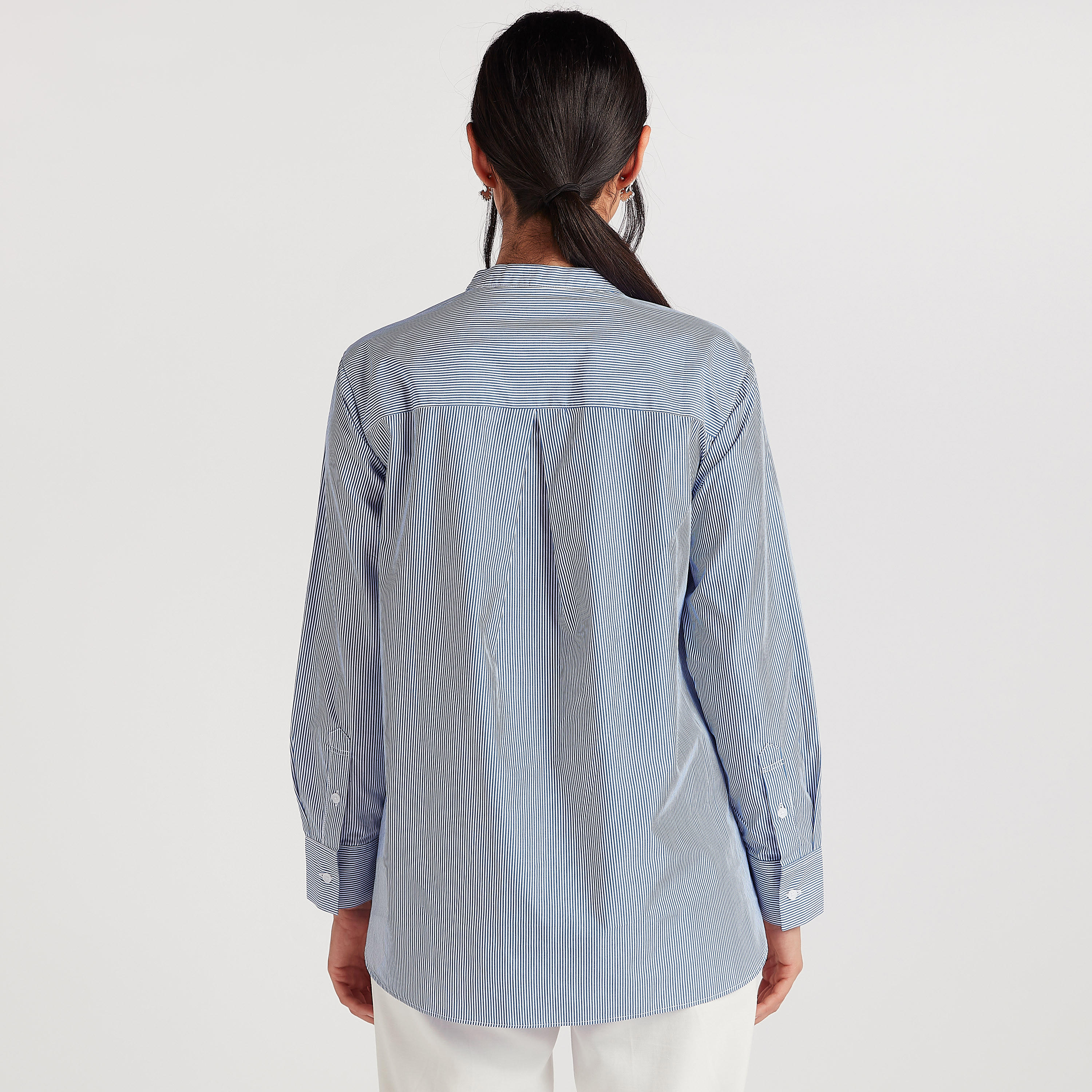 بلوزة طويلة مخطّطة وياقة ماندارين-women-clothing-shirtsandblouses-blouses-image-1