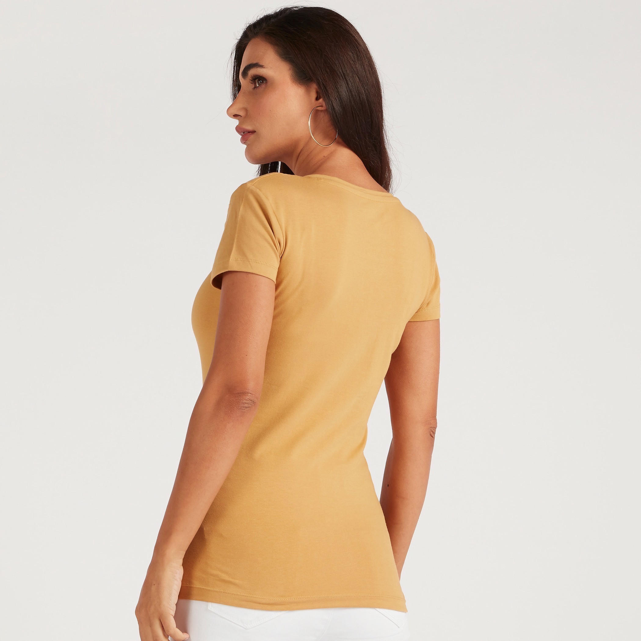 تيشيرت سادة بياقة V وأكمام كاب-women-clothing-tshirts-image-1