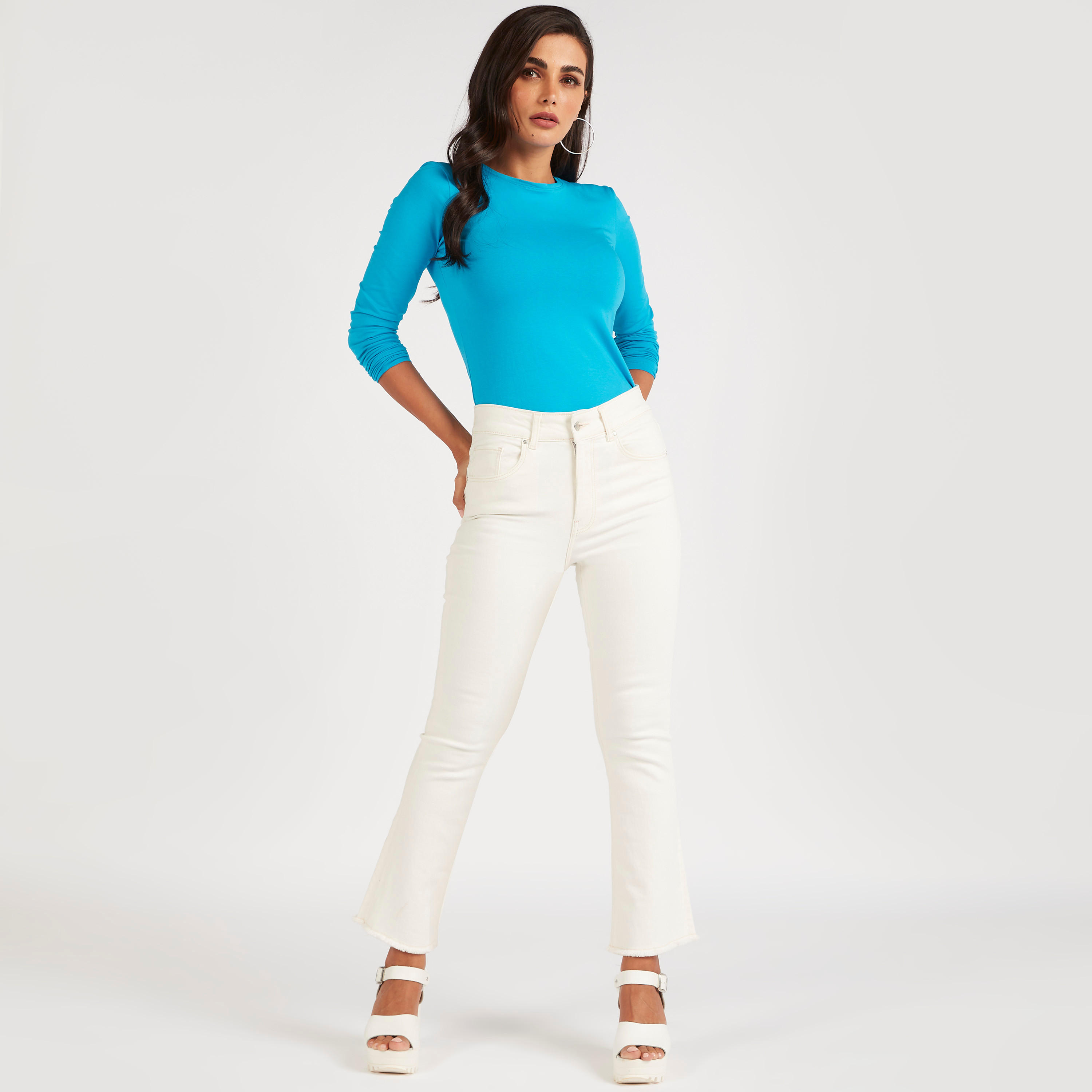 Solid T-shirt with Long Sleeves and Crew Neck-women-clothing-tshirts-image-2