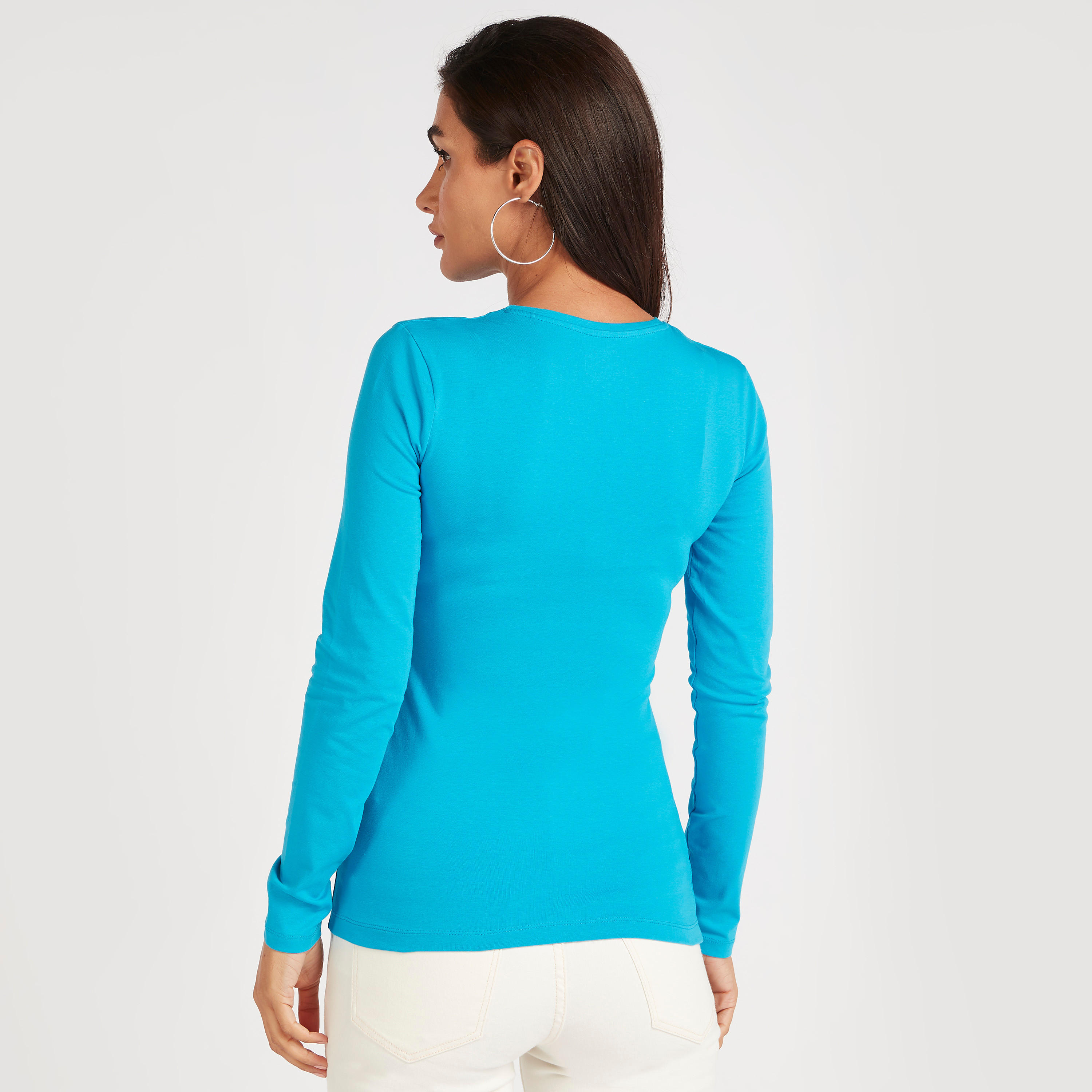 Solid T-shirt with Long Sleeves and Crew Neck-women-clothing-tshirts-image-4