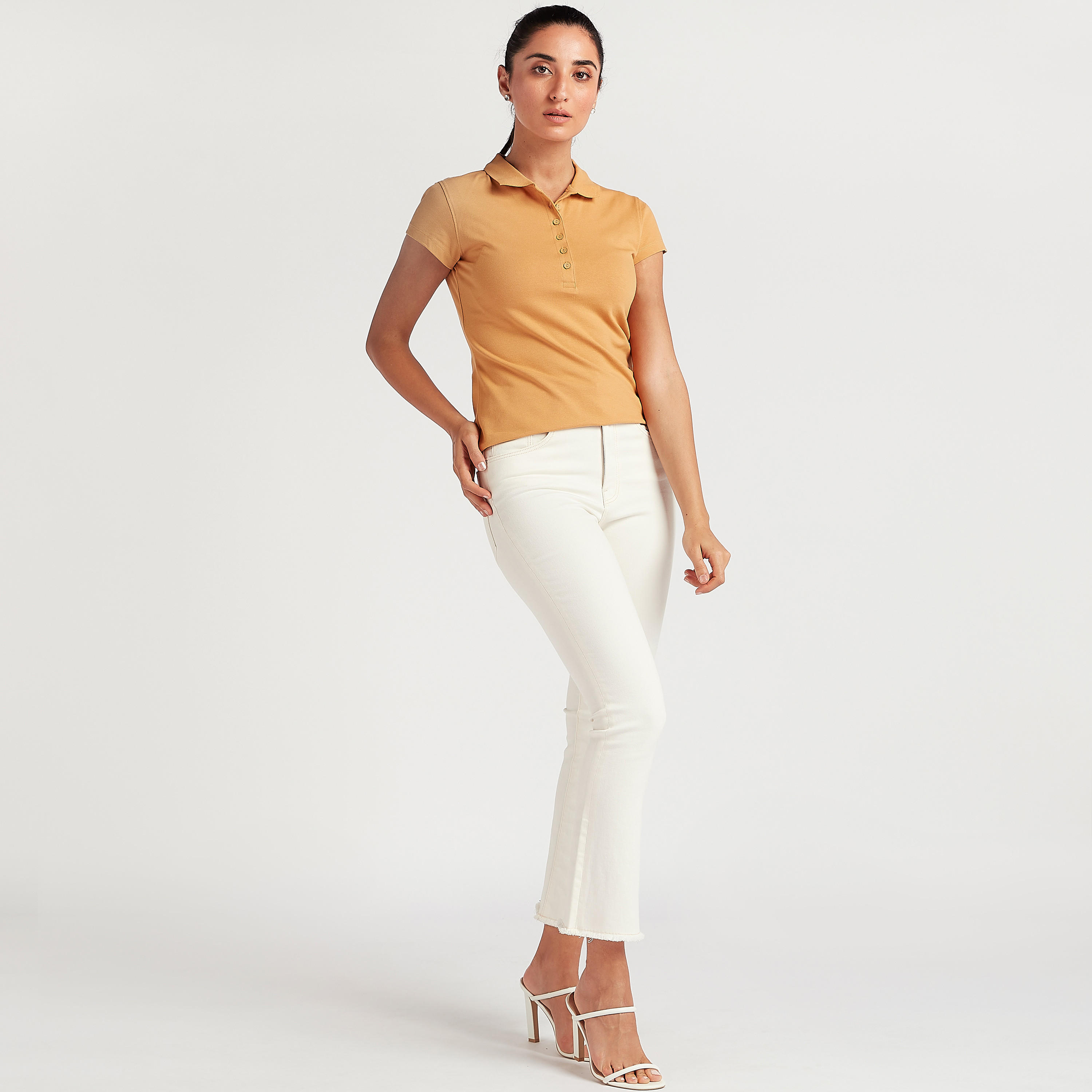 تيشيرت بولو سادة بأكمام كاب-women-clothing-tshirts-image-3