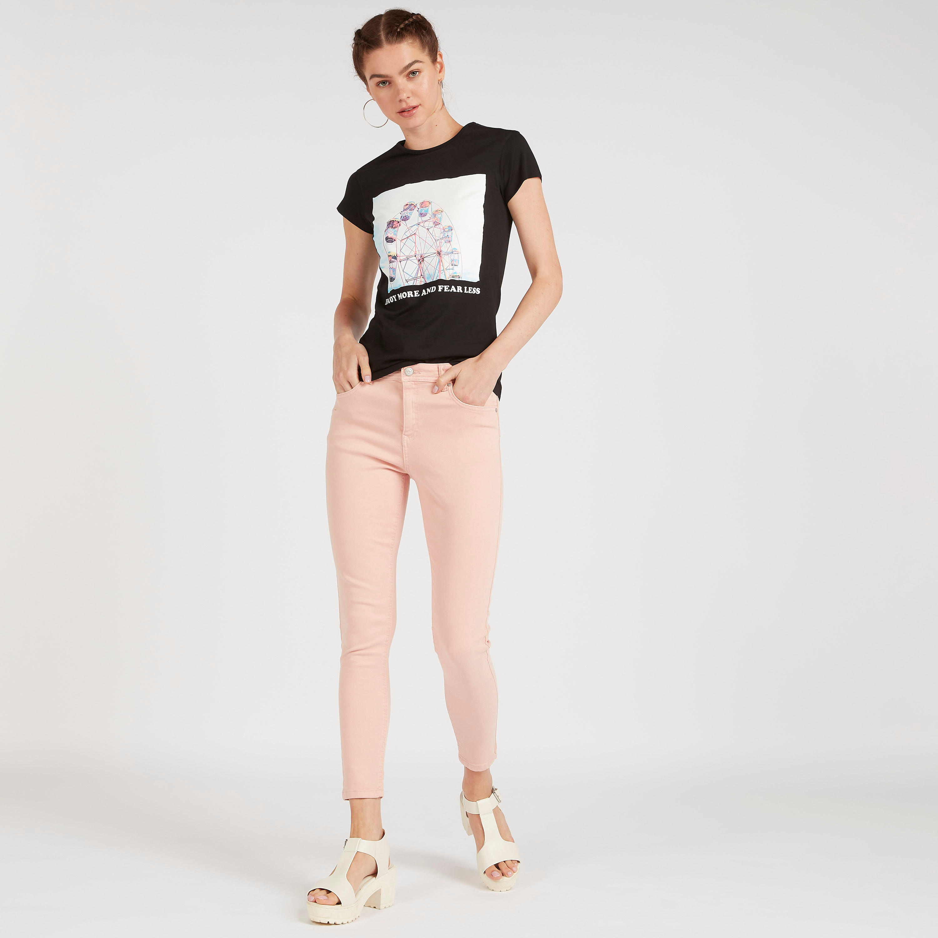 Printed T-shirt with Cap Sleeves and Crew Neck-women-clothing-tshirts-image-2