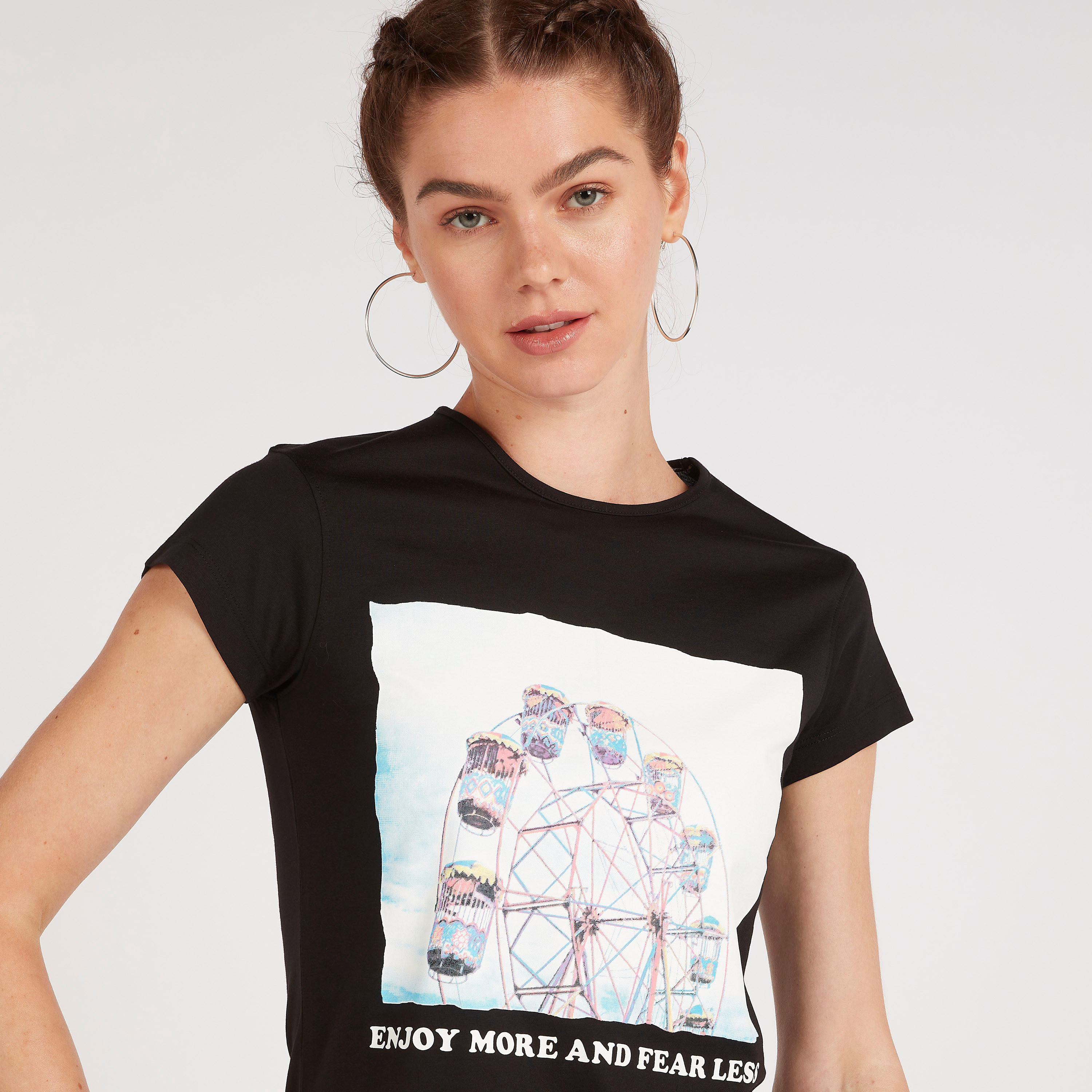 Printed T-shirt with Cap Sleeves and Crew Neck-women-clothing-tshirts-image-3