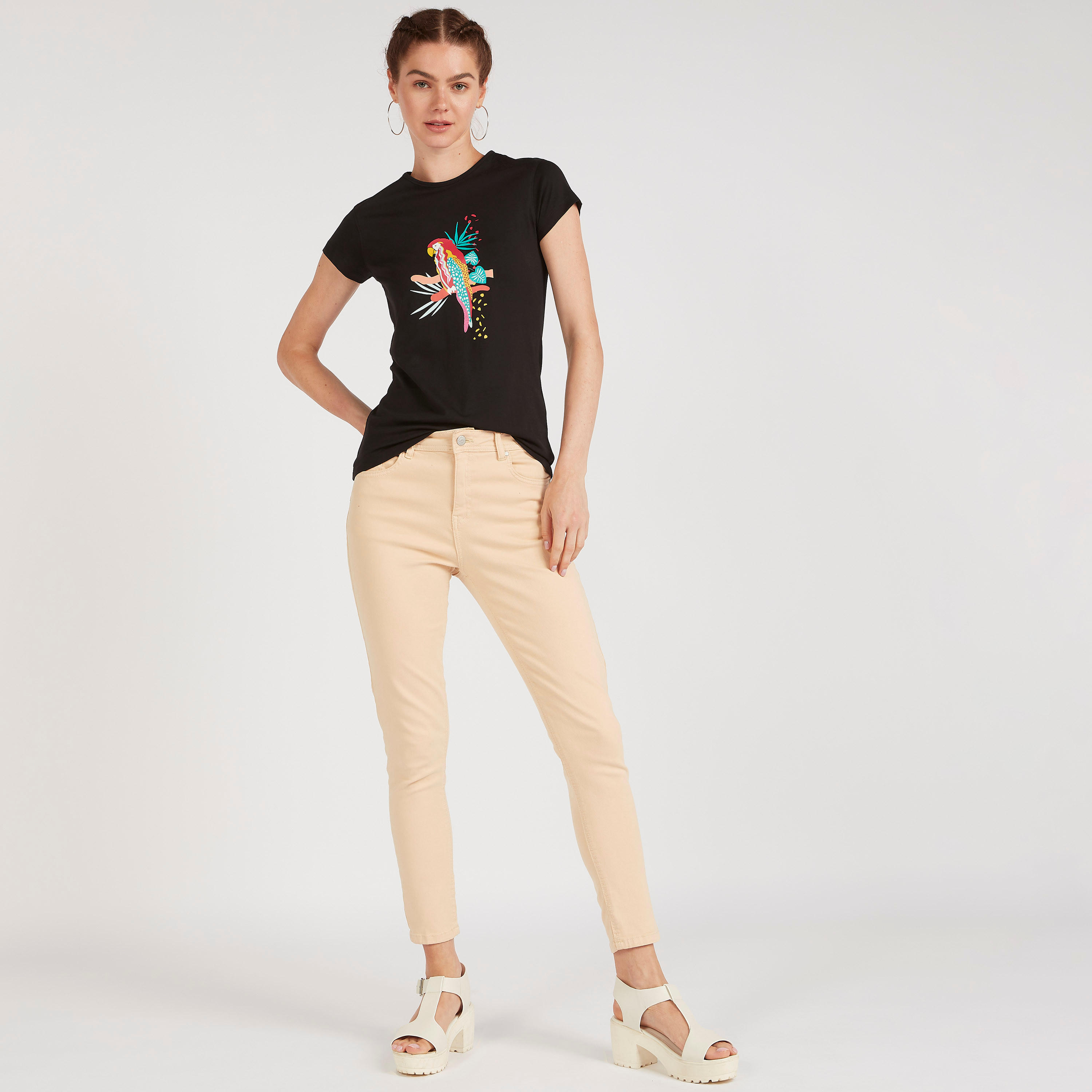 Printed Crew Neck T-shirt with Cap Sleeves-women-clothing-tshirts-image-2
