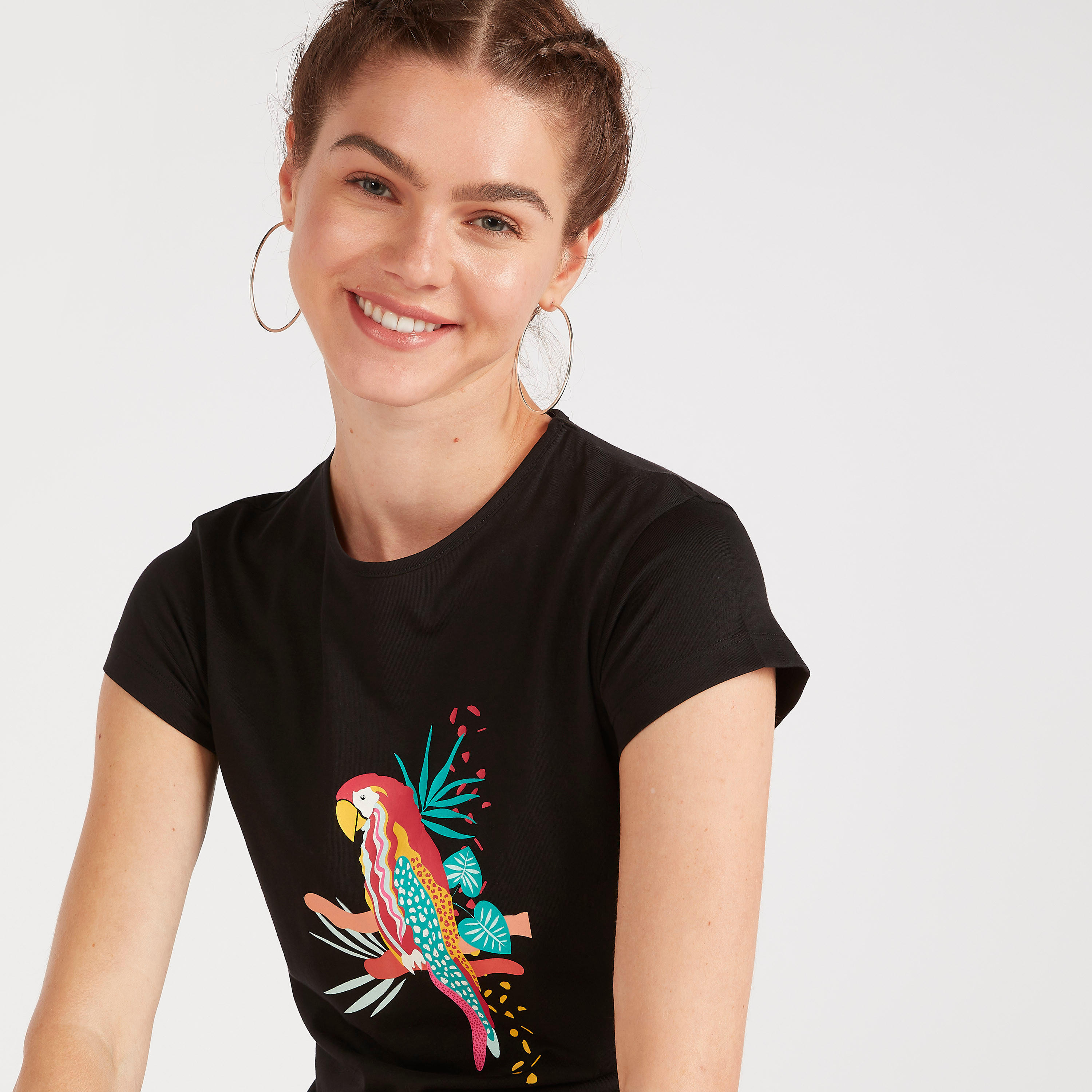 Printed Crew Neck T-shirt with Cap Sleeves-women-clothing-tshirts-image-3