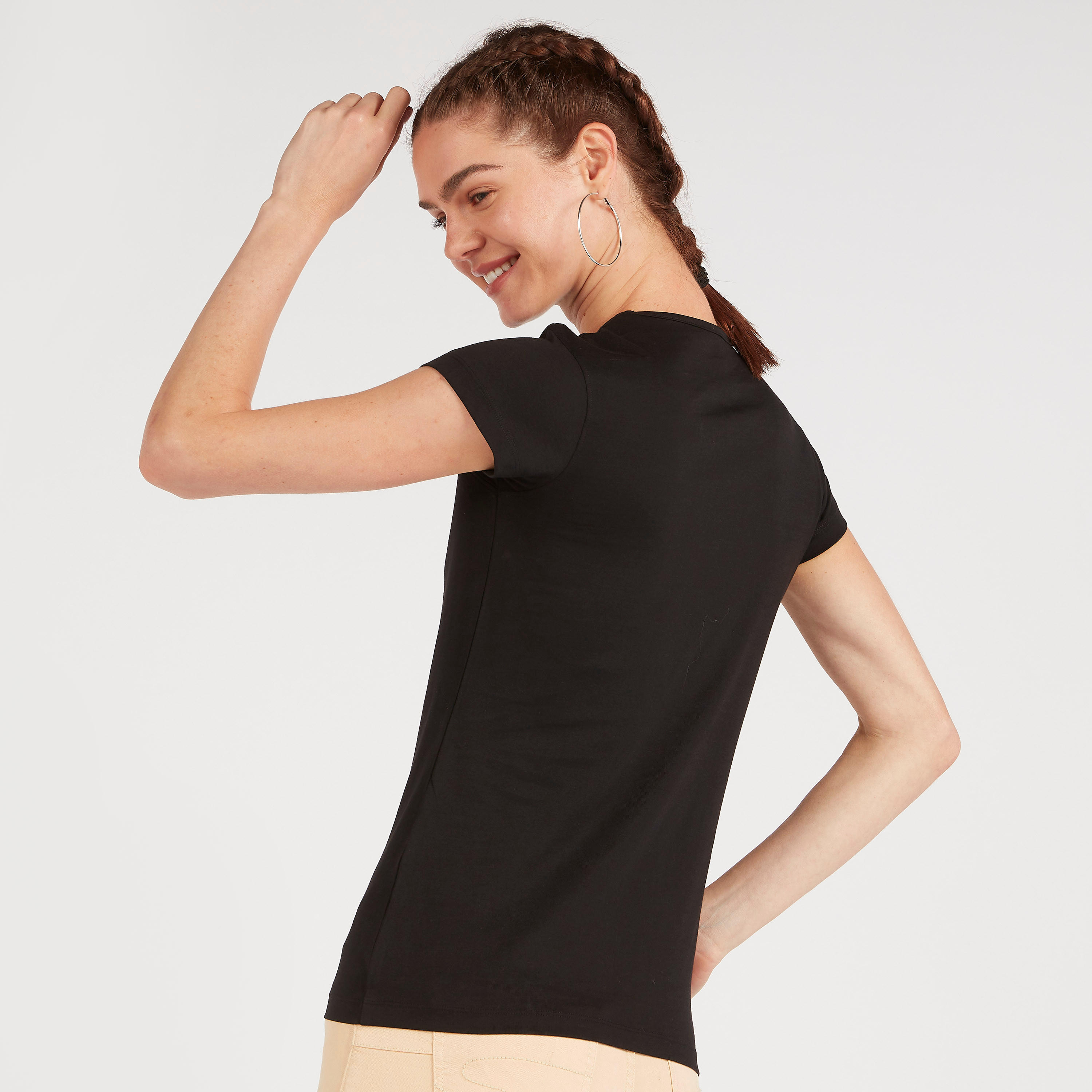 Printed Crew Neck T-shirt with Cap Sleeves-women-clothing-tshirts-image-4