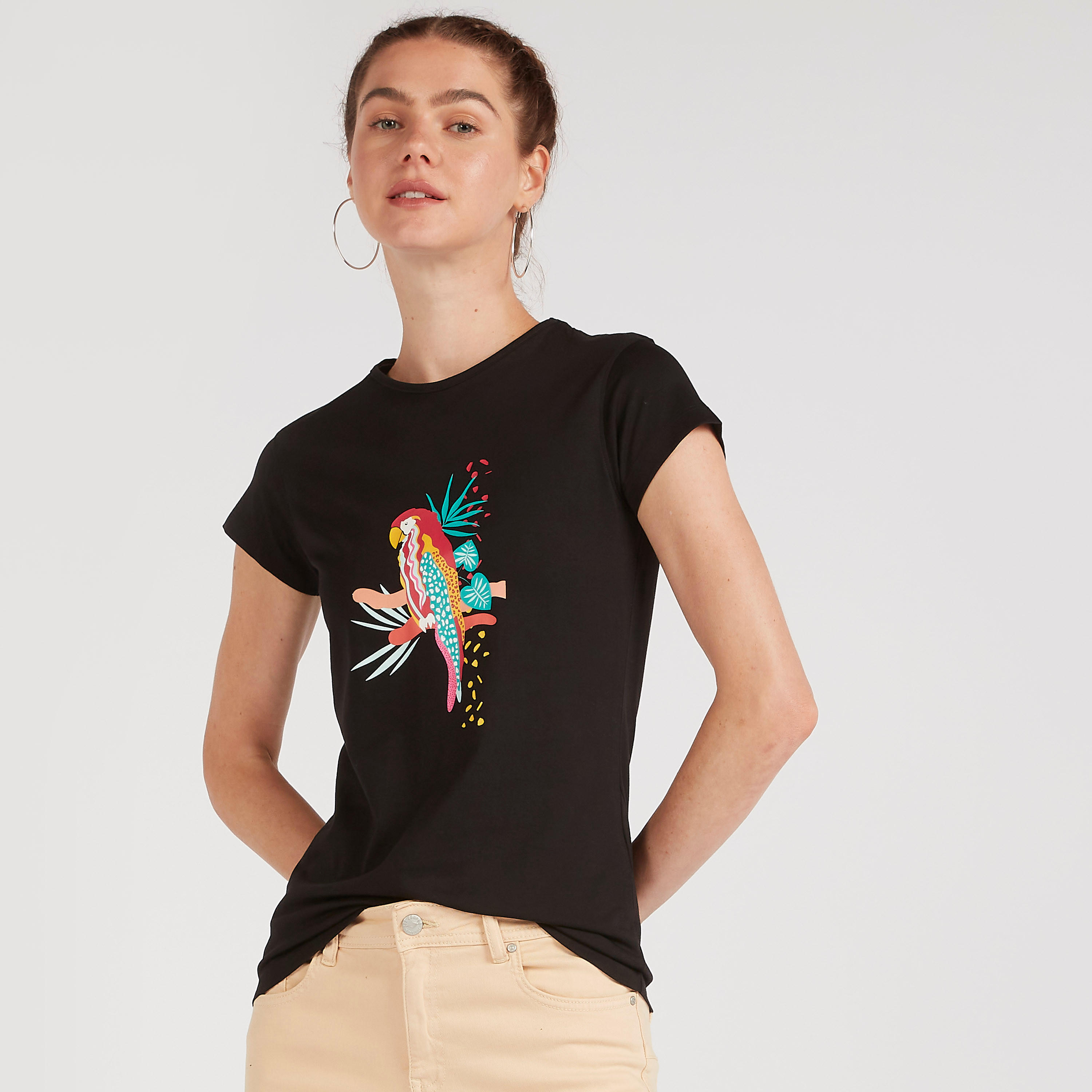 Printed Crew Neck T-shirt with Cap Sleeves-women-clothing-tshirts-image-5