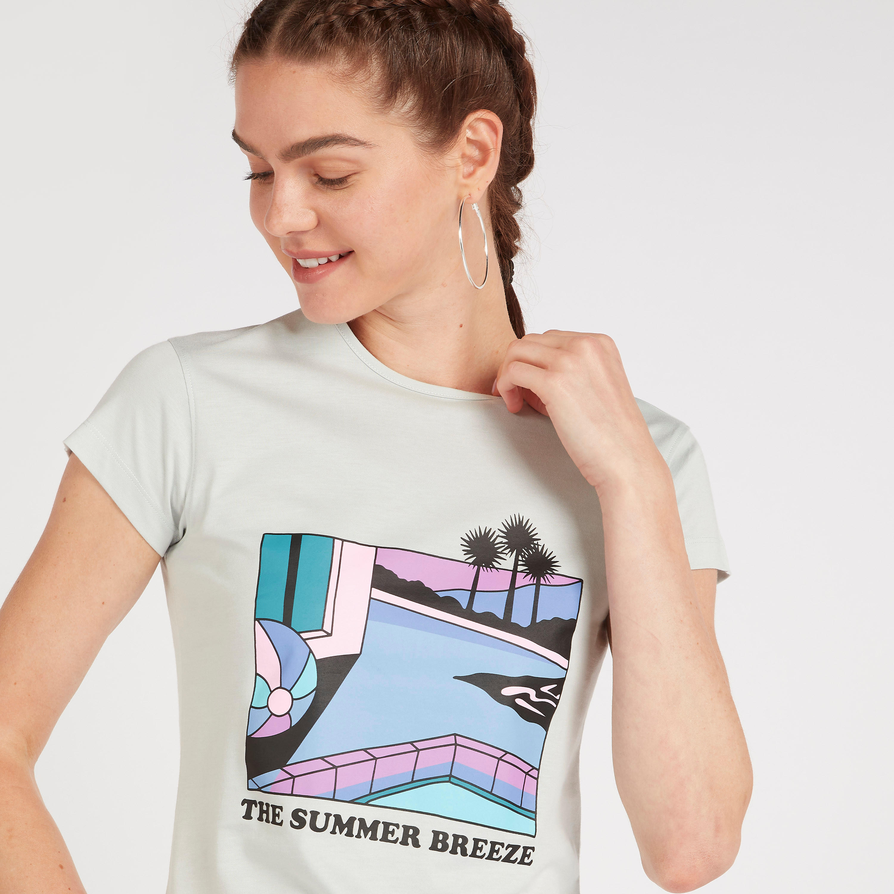 Printed Crew Neck T-shirt with Cap Sleeves-women-clothing-tshirts-image-3