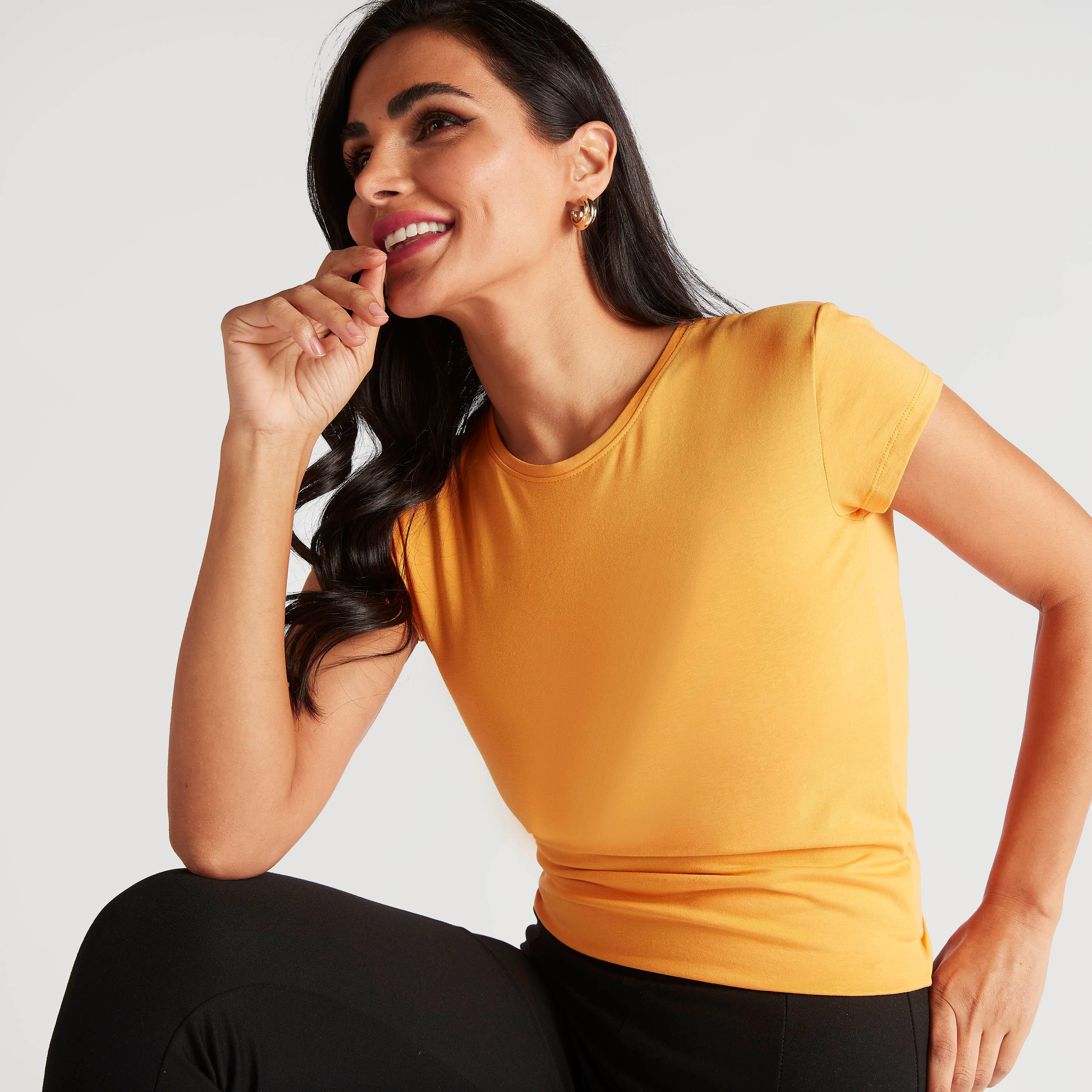 Solid T-shirt with Crew Neck and Cap Sleeves-women-clothing-tshirts-image-1