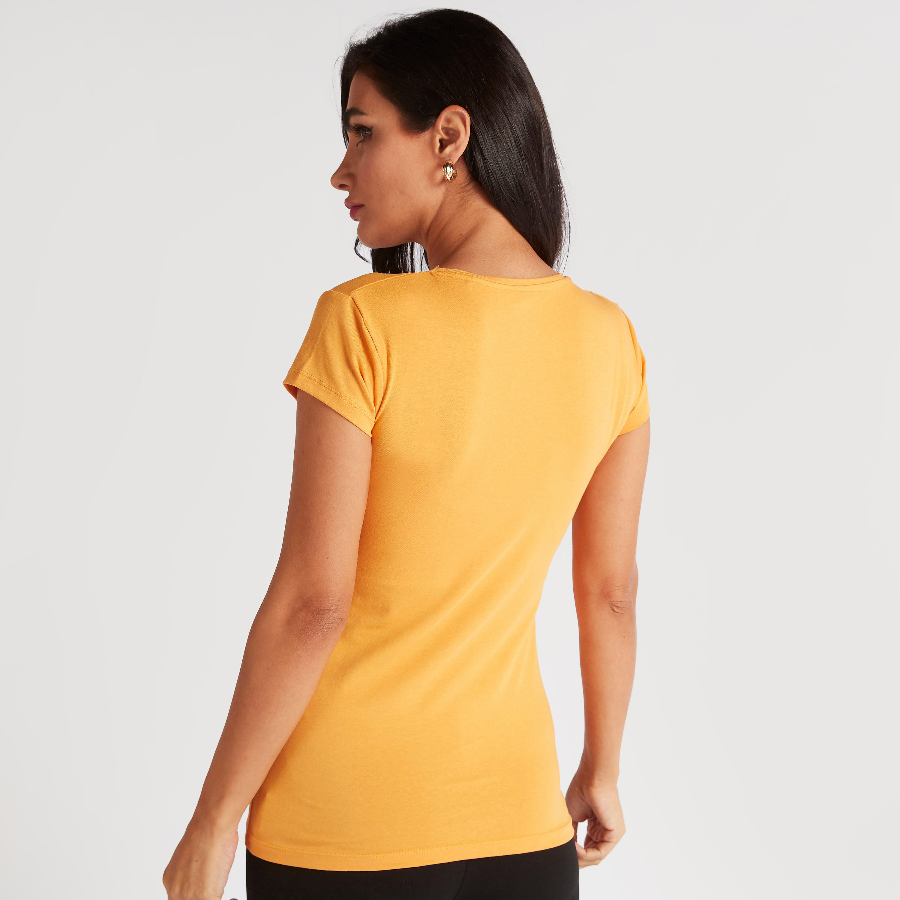 Solid T-shirt with Crew Neck and Cap Sleeves-women-clothing-tshirts-image-4