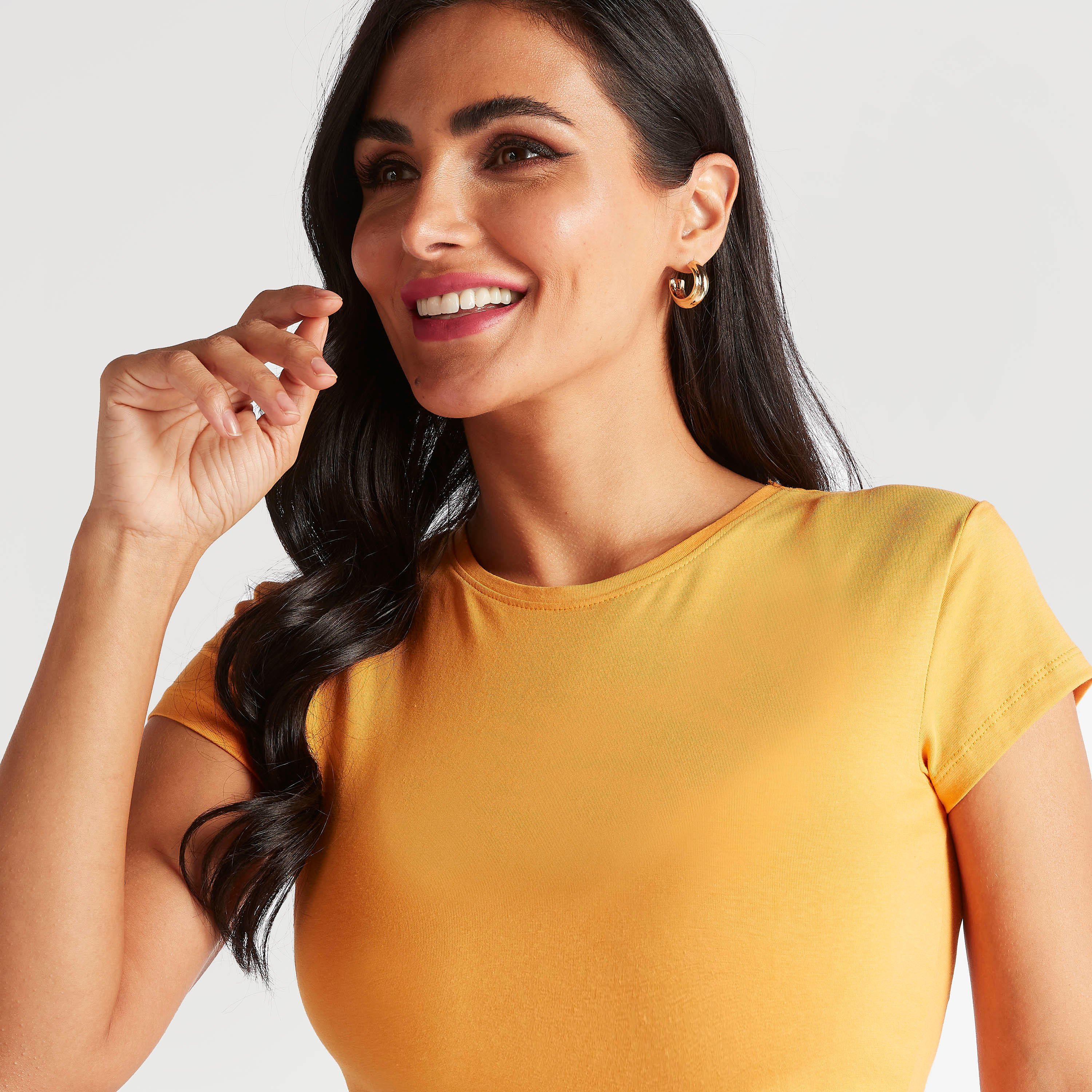 Solid T-shirt with Crew Neck and Cap Sleeves-women-clothing-tshirts-image-5