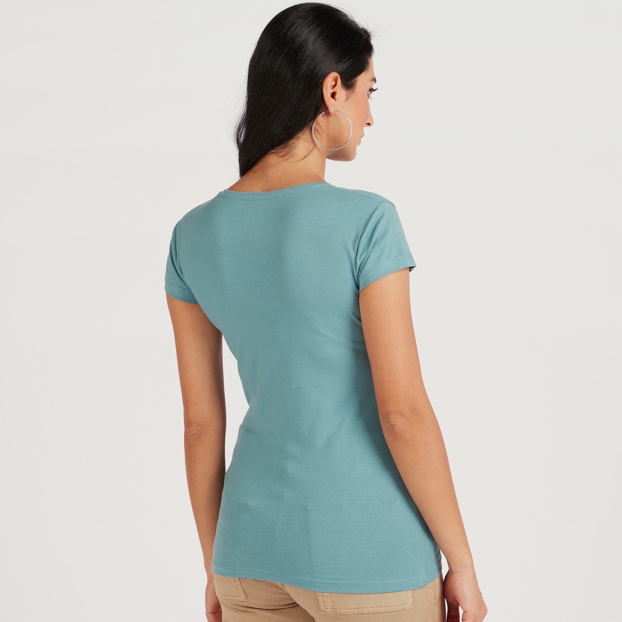 تيشيرت سادة بياقة ضيّقة وأكمام كاب-women-clothing-tshirts-image-1