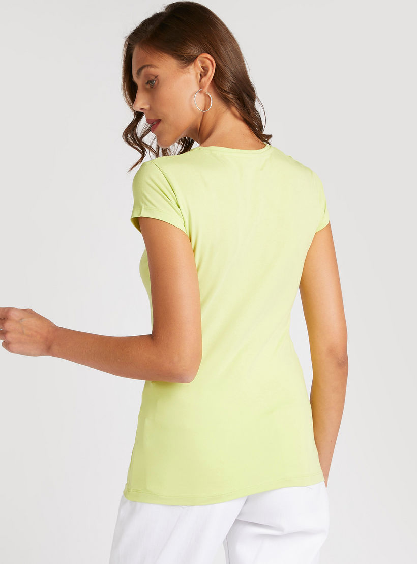 Solid Crew Neck T-shirt with Cap Sleeves-women-clothing-tshirts-image-4