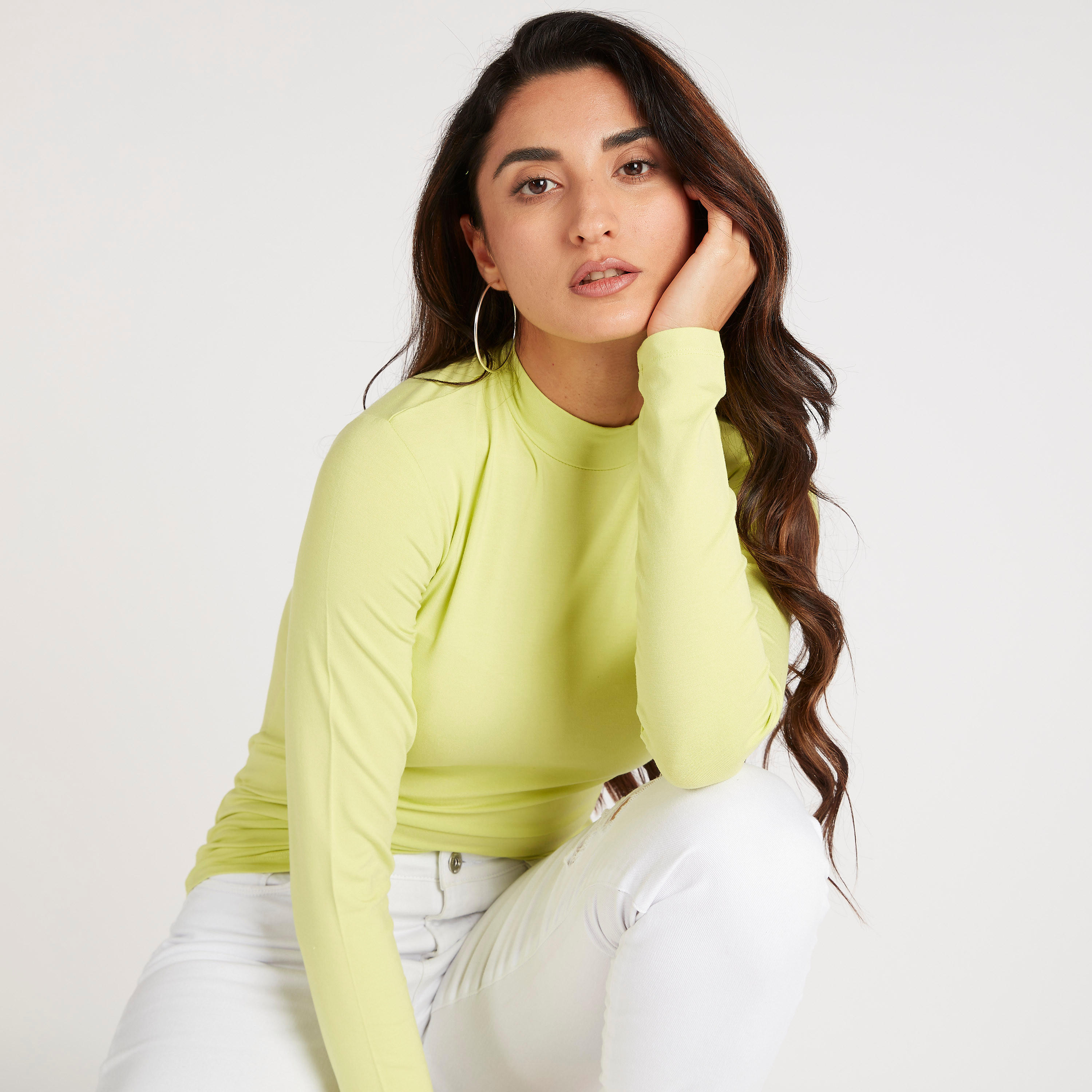 تيشيرت سادة بياقة عالية وأكمام طويلة-women-clothing-tshirts-image-7