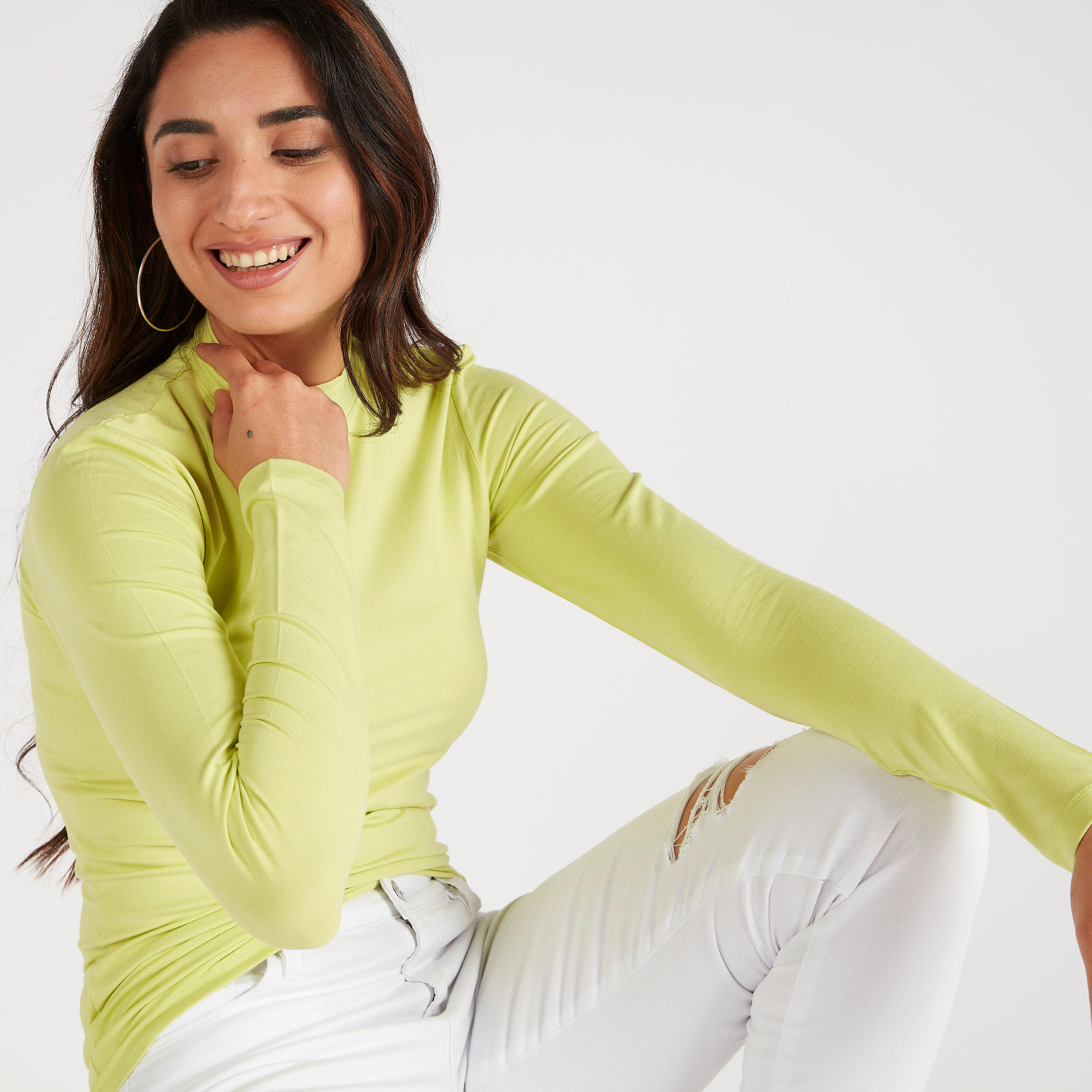 تيشيرت سادة بياقة عالية وأكمام طويلة-women-clothing-tshirts-image-5