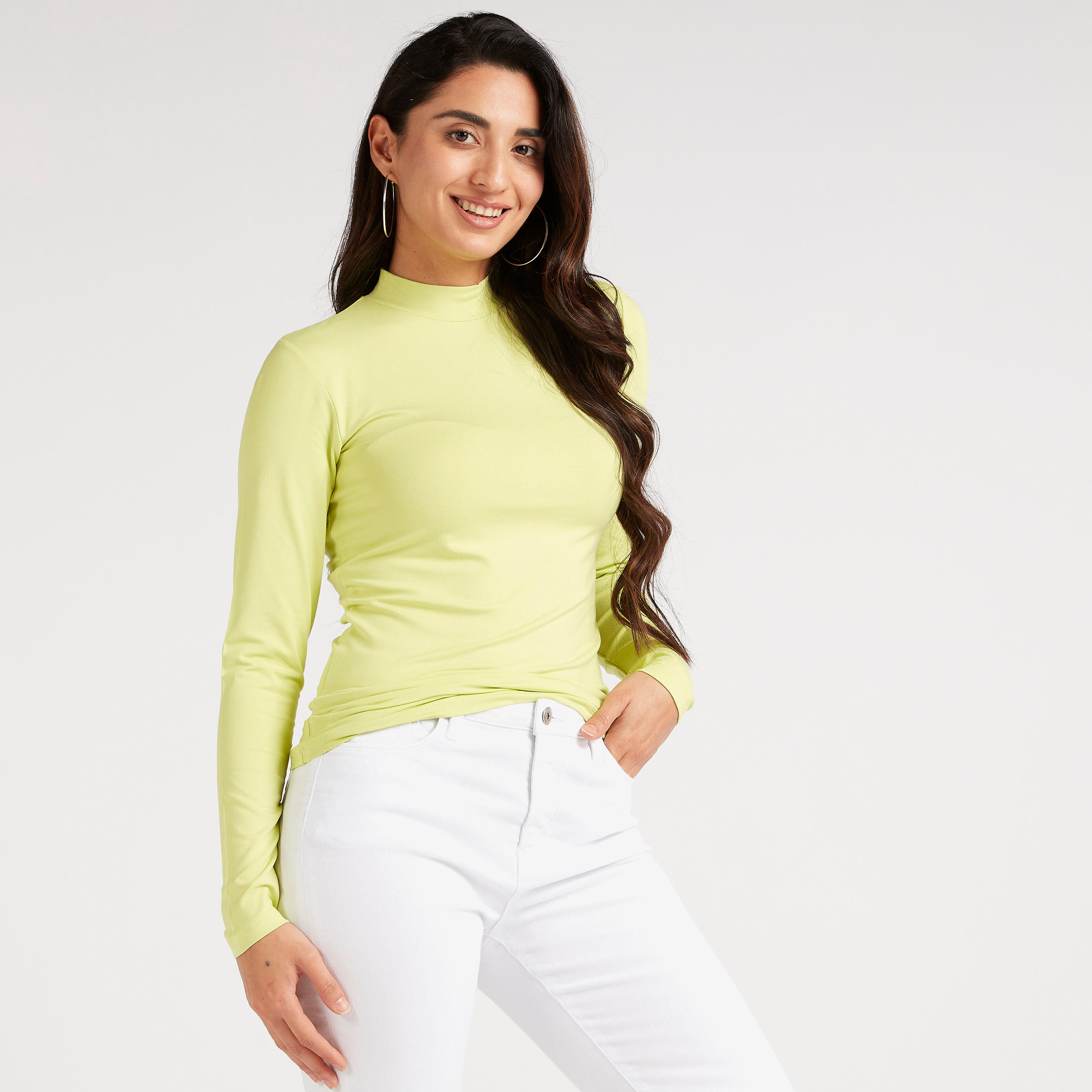 تيشيرت سادة بياقة عالية وأكمام طويلة-women-clothing-tshirts-image-2